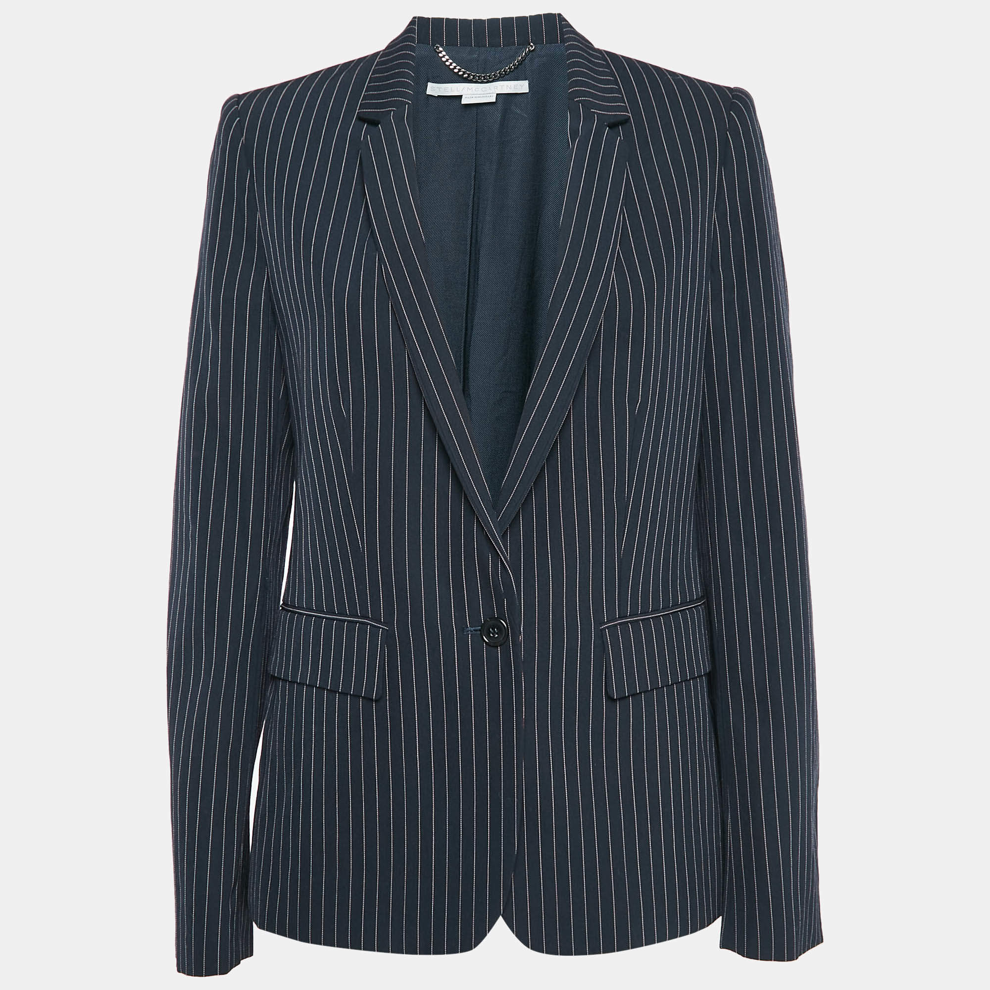 Pre Owned Stella Mccartney Navy Blue Striped Wool Single Breasted Blazer M