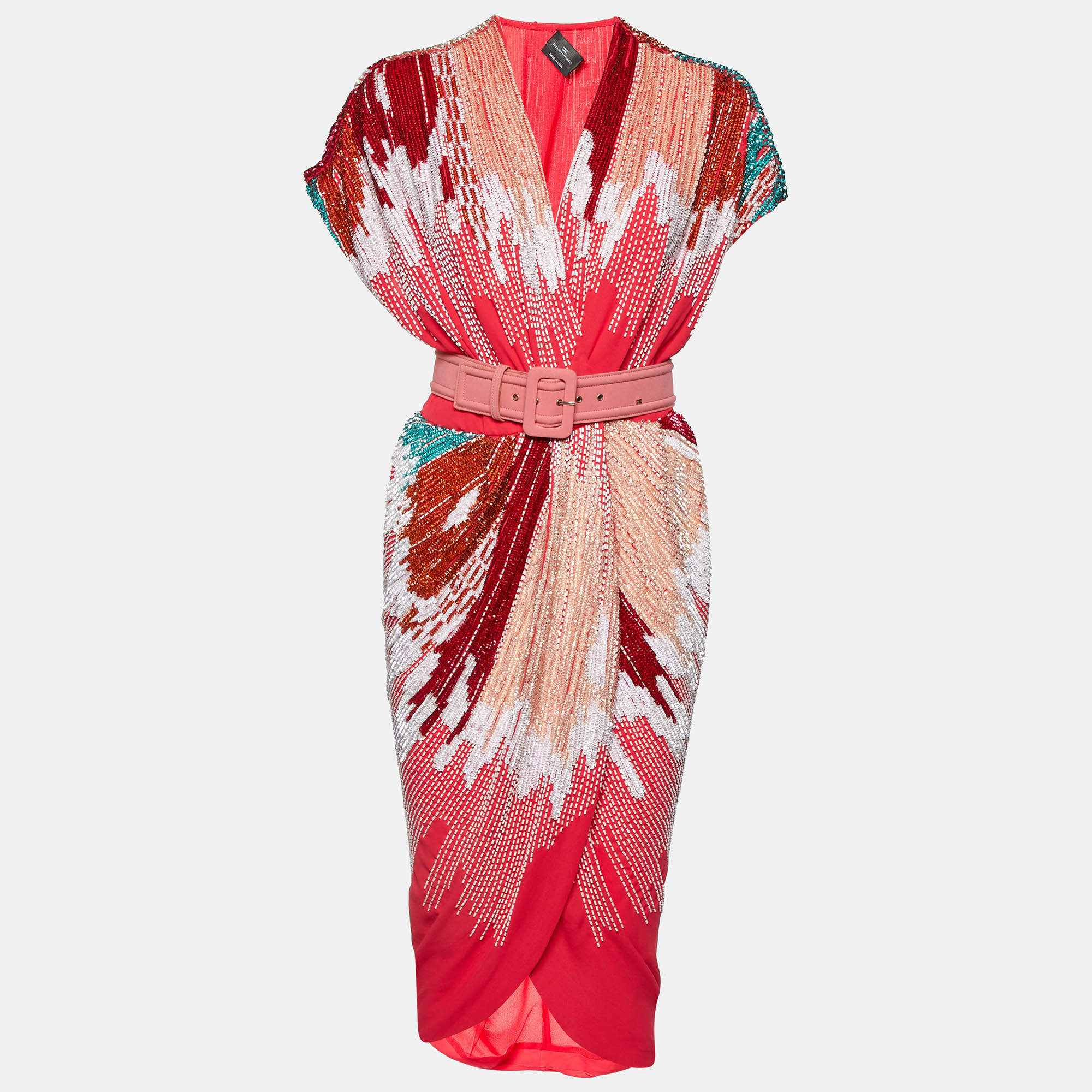 Stella McCartney Fuchsia Pink Embellished Crepe Wrap Dress L