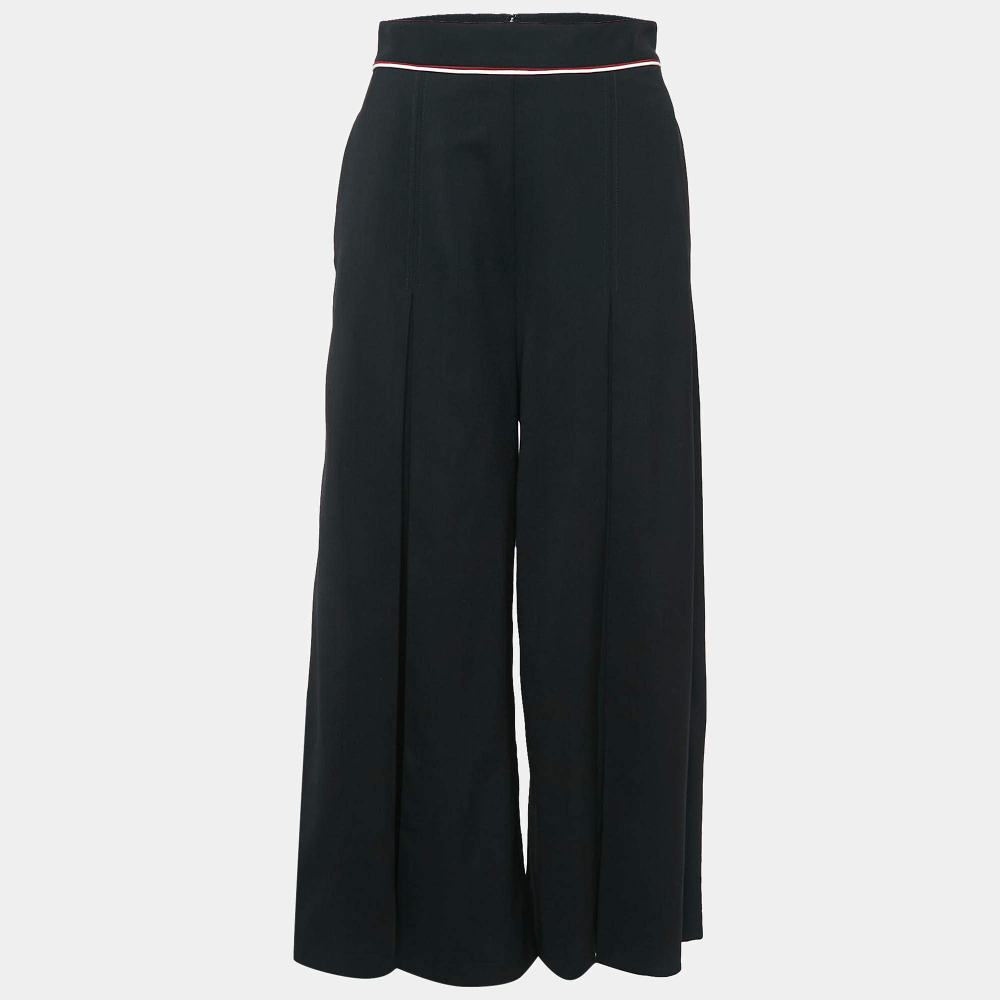 Pre Owned Stella McCartney Black Wool Pleated Wide Leg Pants S