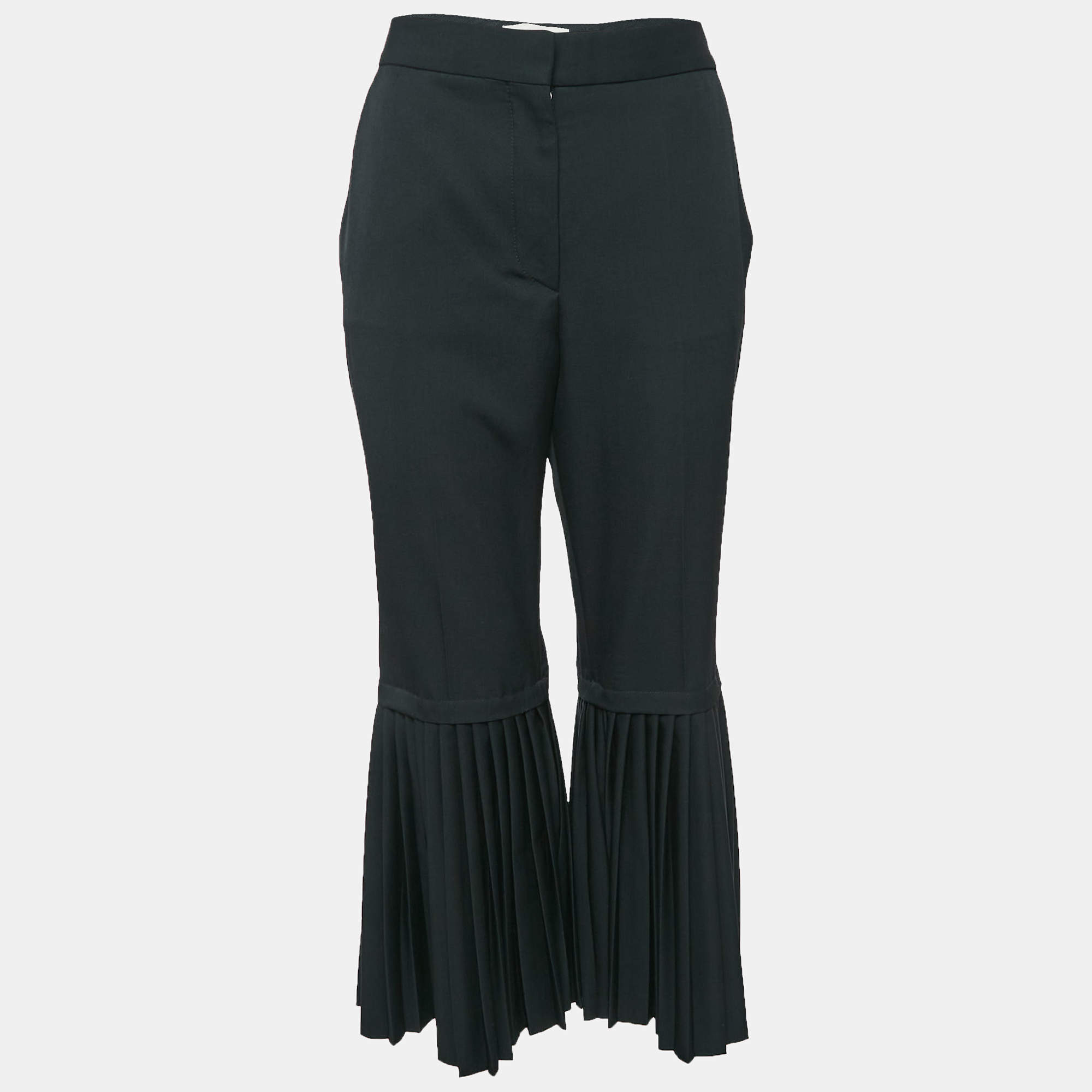 Stella McCartney Black Wool Pleated Wide Leg Pants M