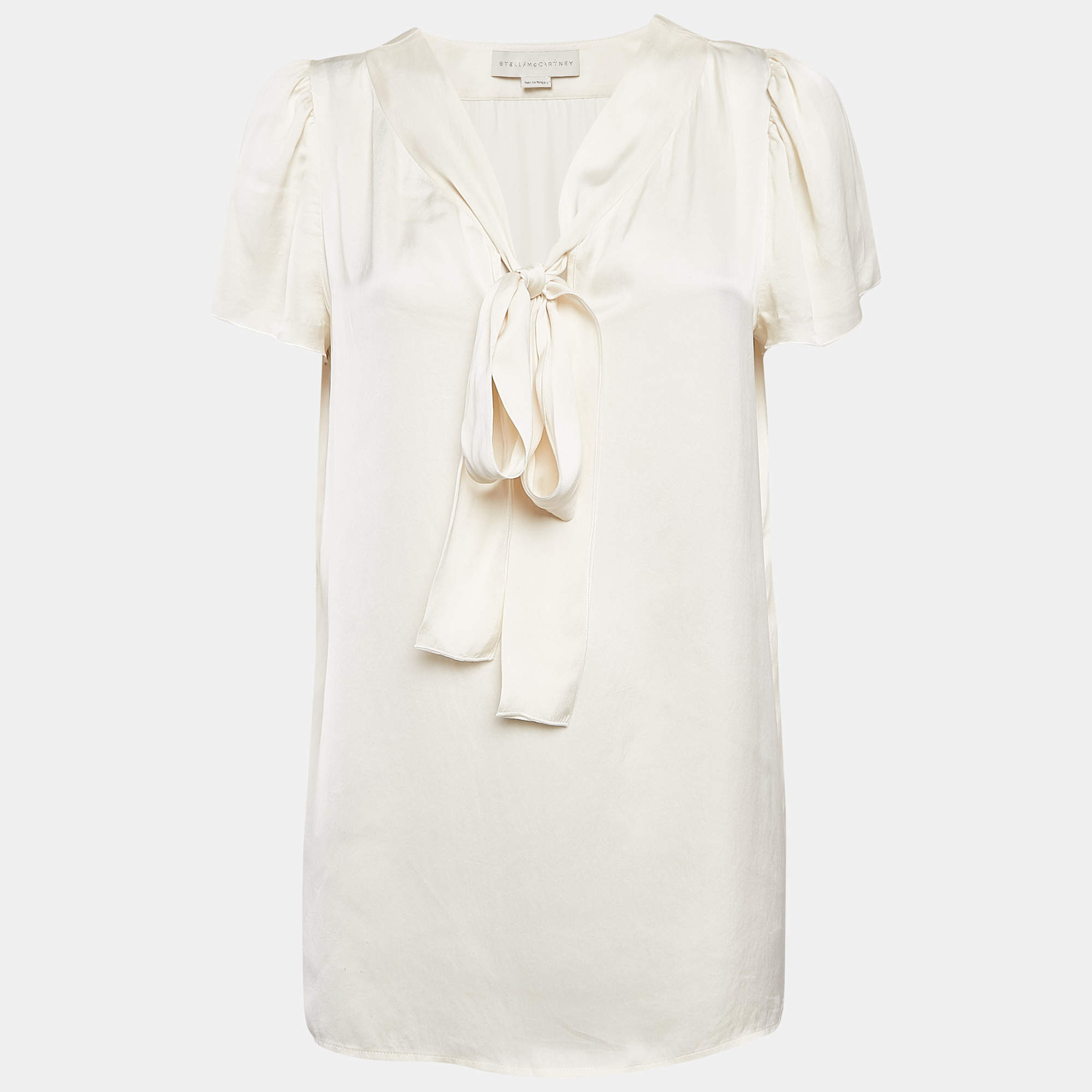 Pre Owned Stella McCartney Cream Satin Tie-Up Neck Blouse M