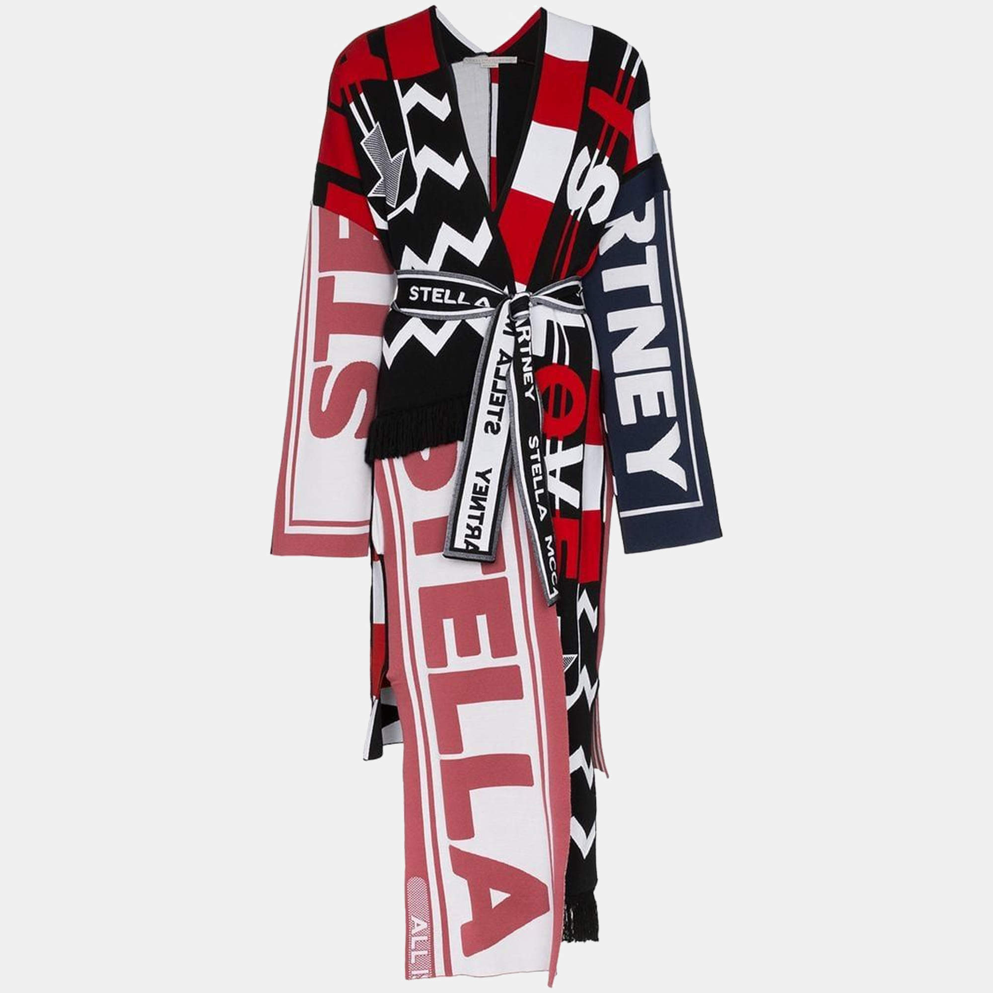 Pre Owned Stella McCartney Multicolor Intarsia Wool Blend Knit Belted Shrug M