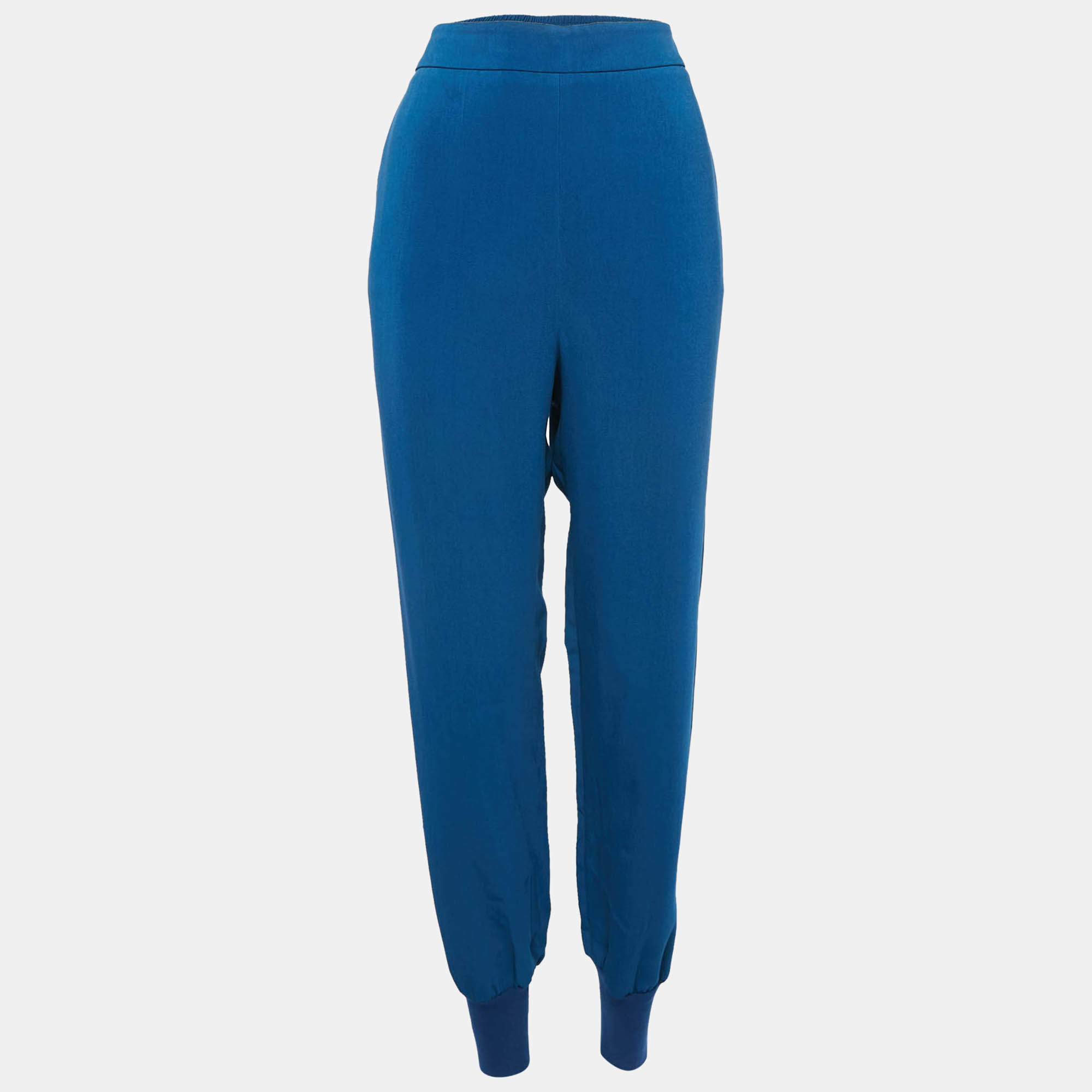 Stella McCartney Blue Crepe and Rib Knit Trim Joggers L