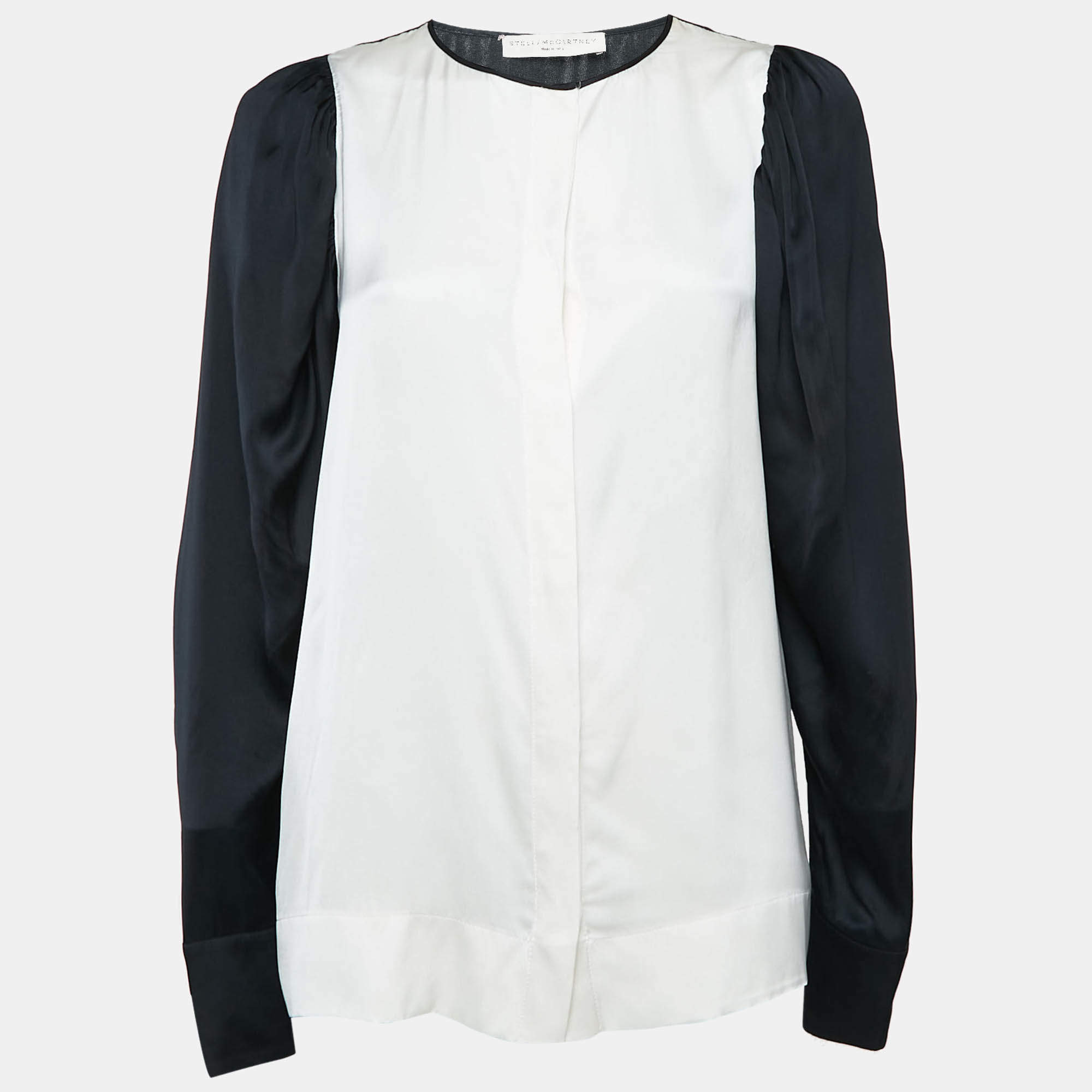 Pre Owned Stella McCartney Black/White Satin Silk Long Sleeve Shirt M
