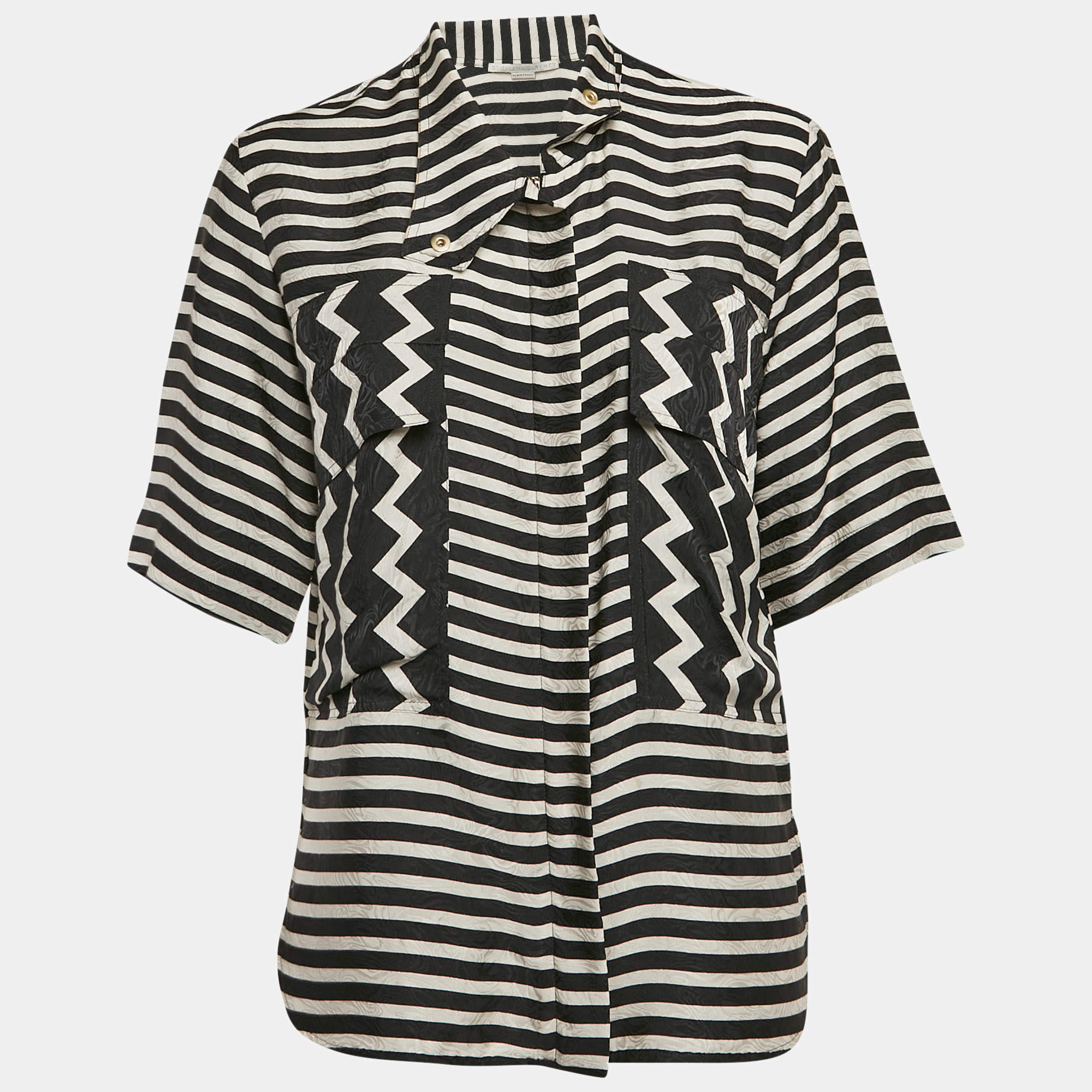 Pre Owned Stella McCartney Black/White Stripe Textured Silk Blouse M