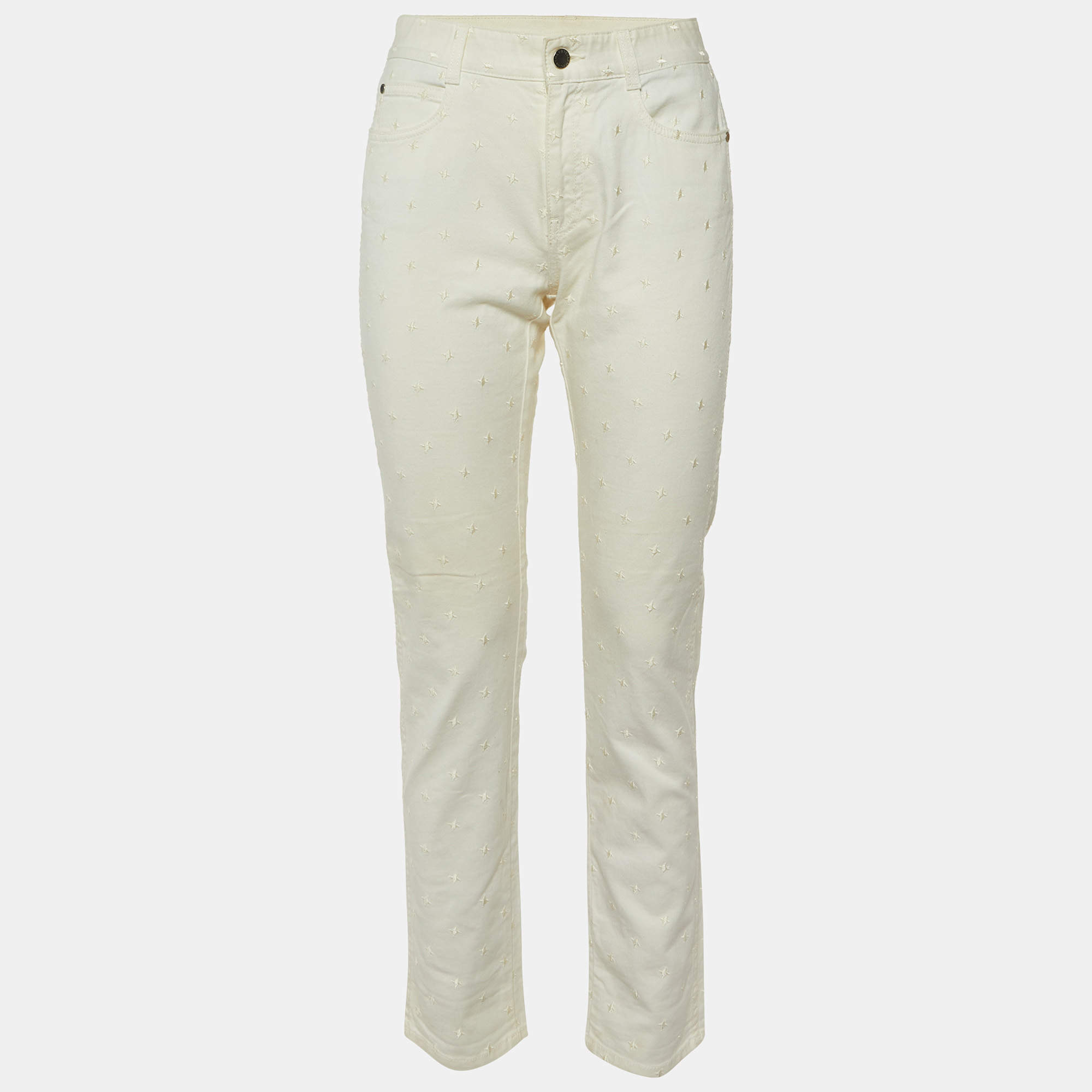 Stella McCartney Ivory Star Embroidered Cotton Slim Fit Jeans M/Waist 32"