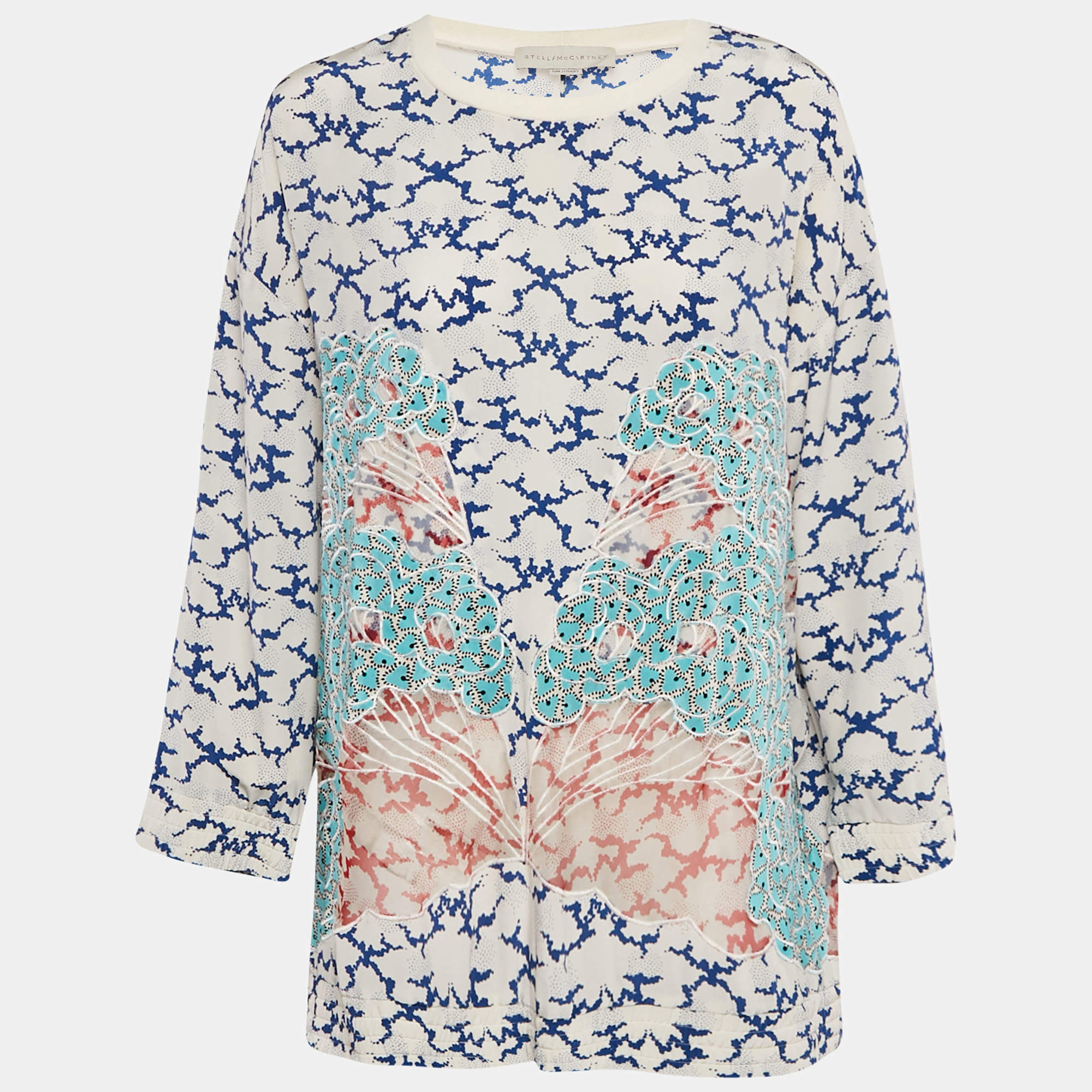 Stella McCartney White Printed & Embroidered Silk Jumper M 