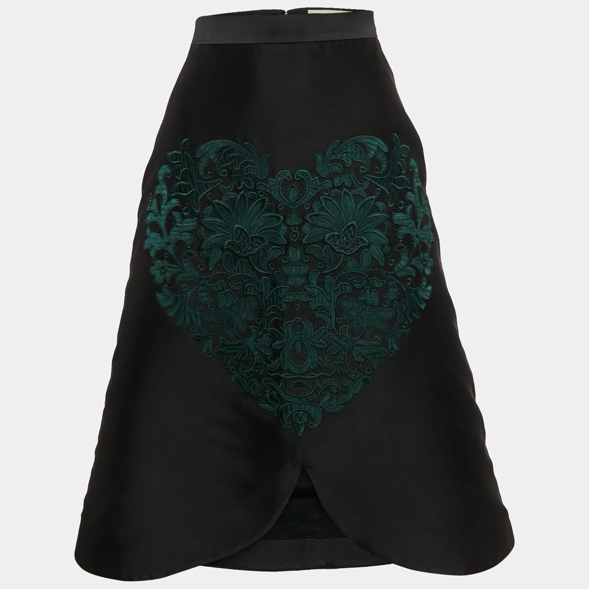 Pre Owned Stella McCartney Black Embroidered Silk Blend Midi Skirt S
