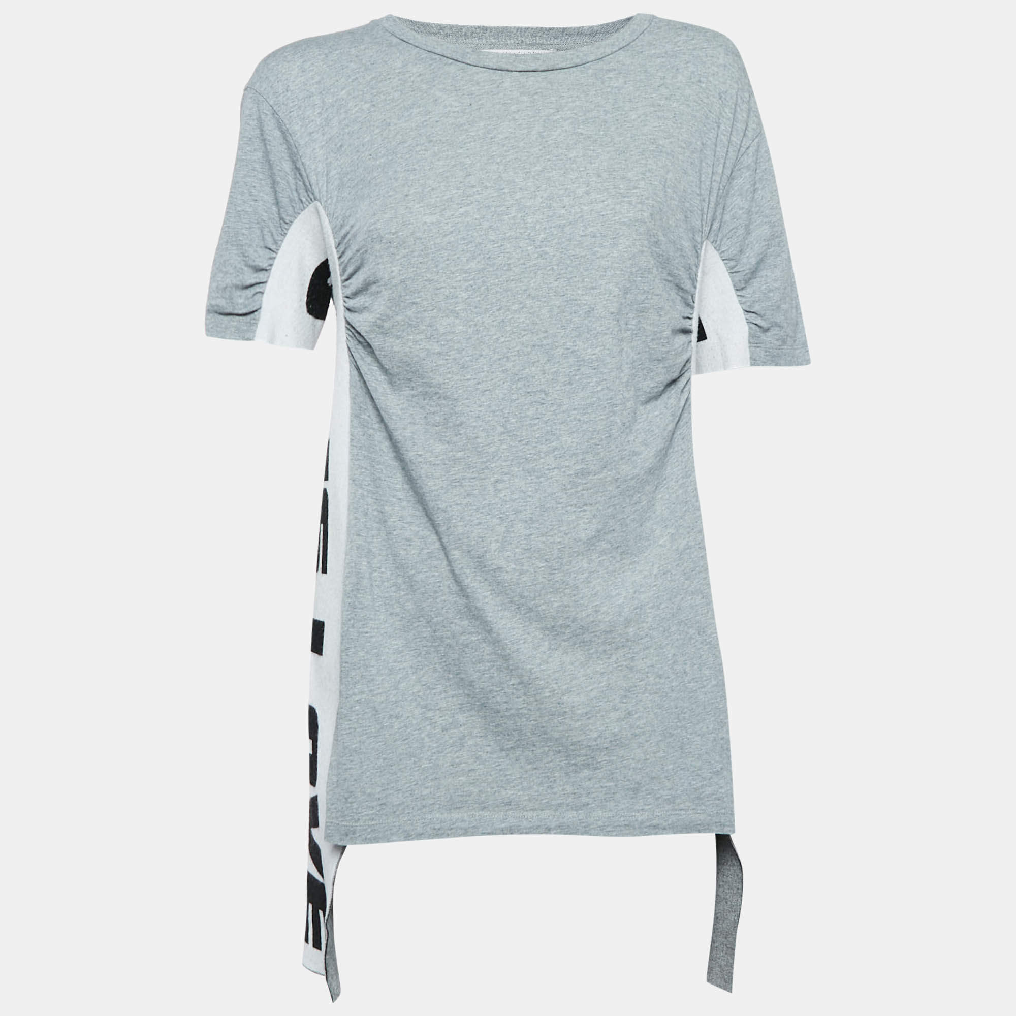 Stella McCartney Grey 'All Is Love' Cotton Ruched T-Shirt M 