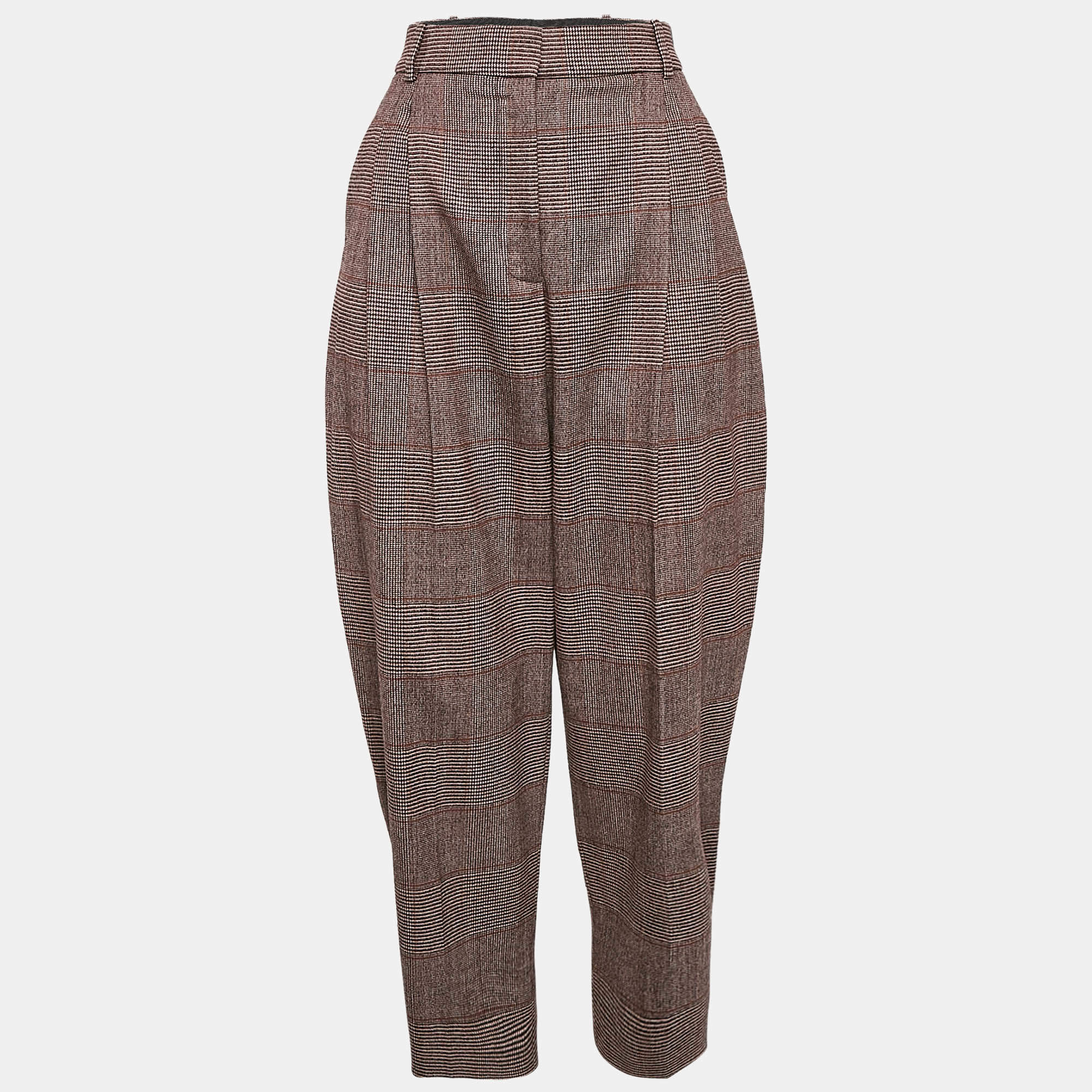 Stella McCartney Pink Houndstooth Wool Cropped Pants M