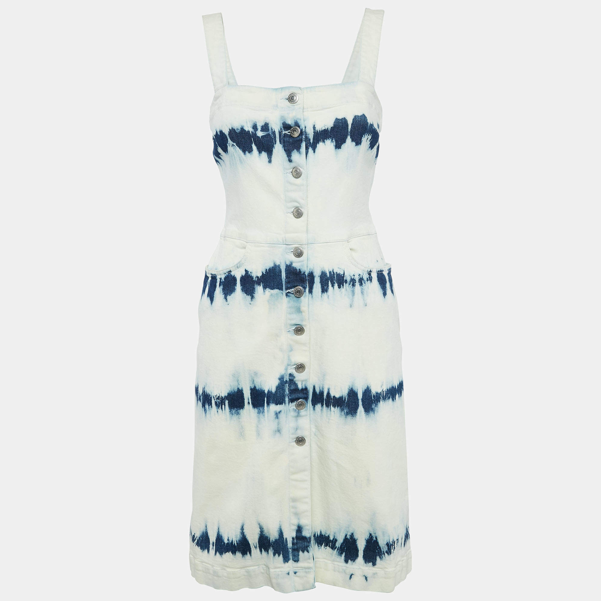 Stella McCartney Blue Tie-Dye Denim Button Front Short Dress S