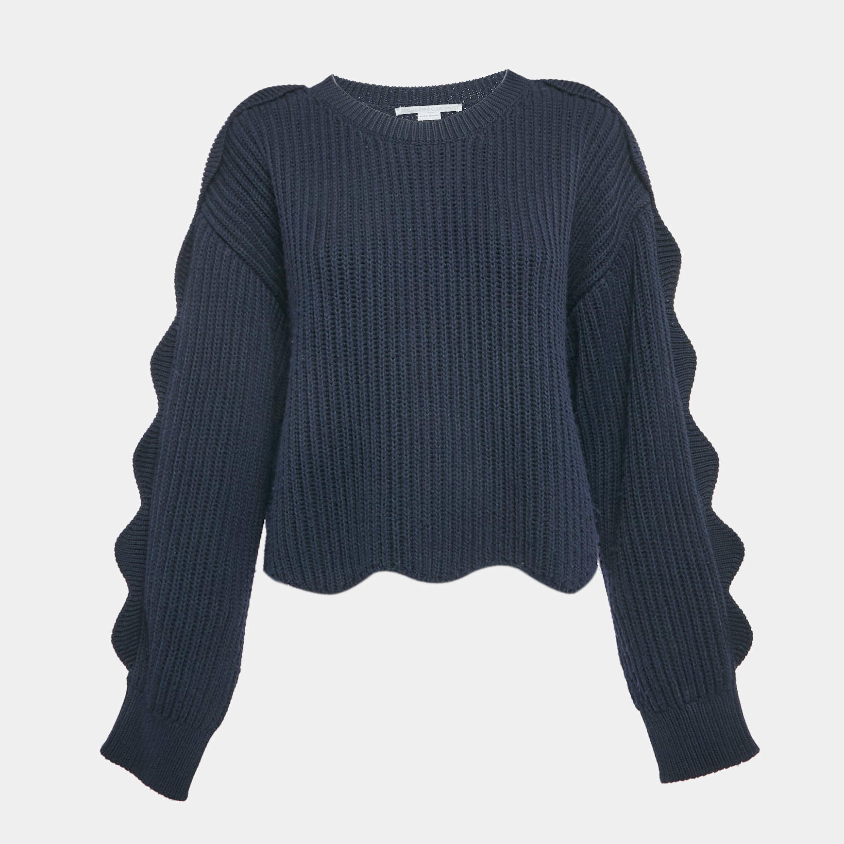 Pre Owned Stella McCartney Navy Blue Cotton Blend Scallop Detail Sweater S