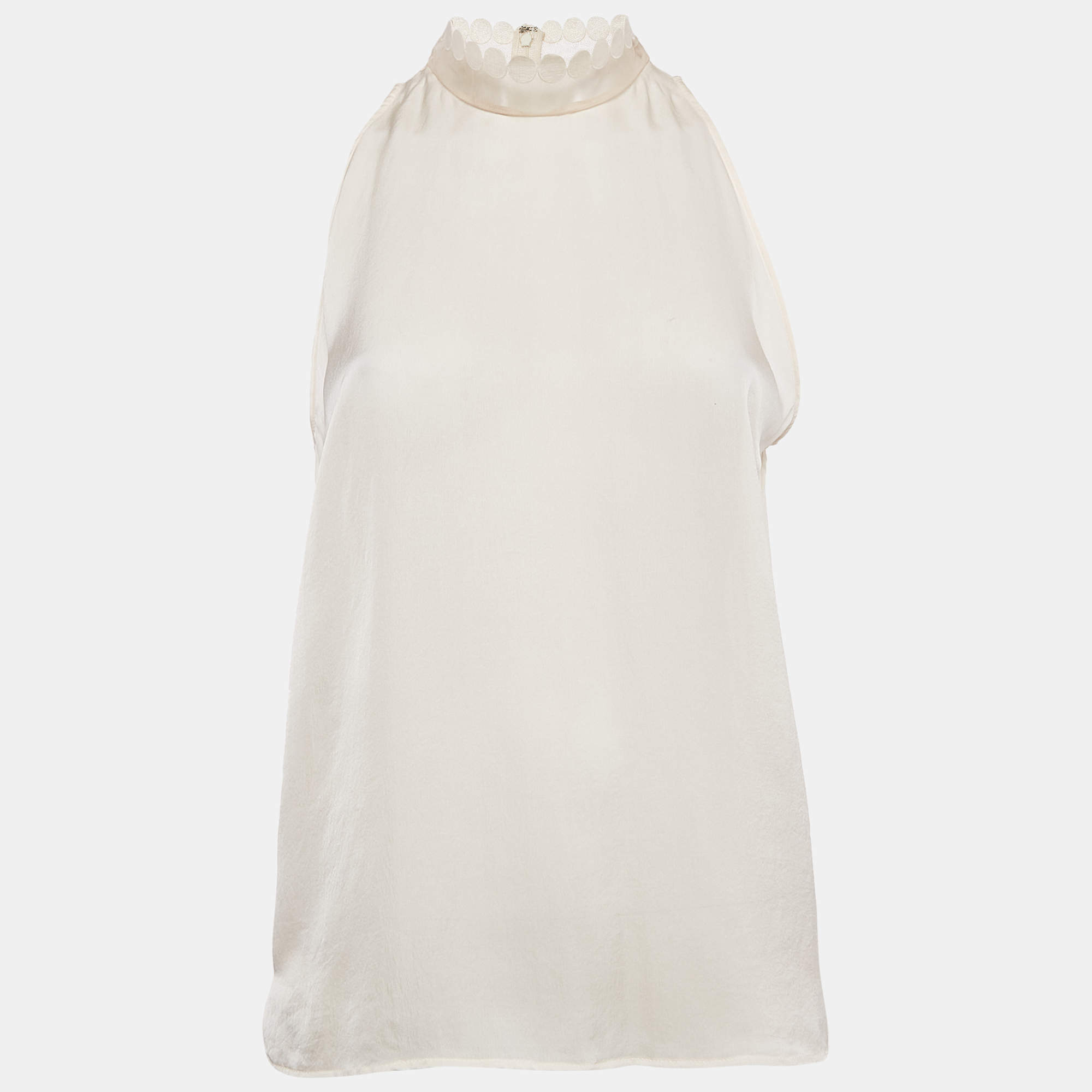 Stella McCartney Cream Embellished Neck Silk Sleeveless Top M