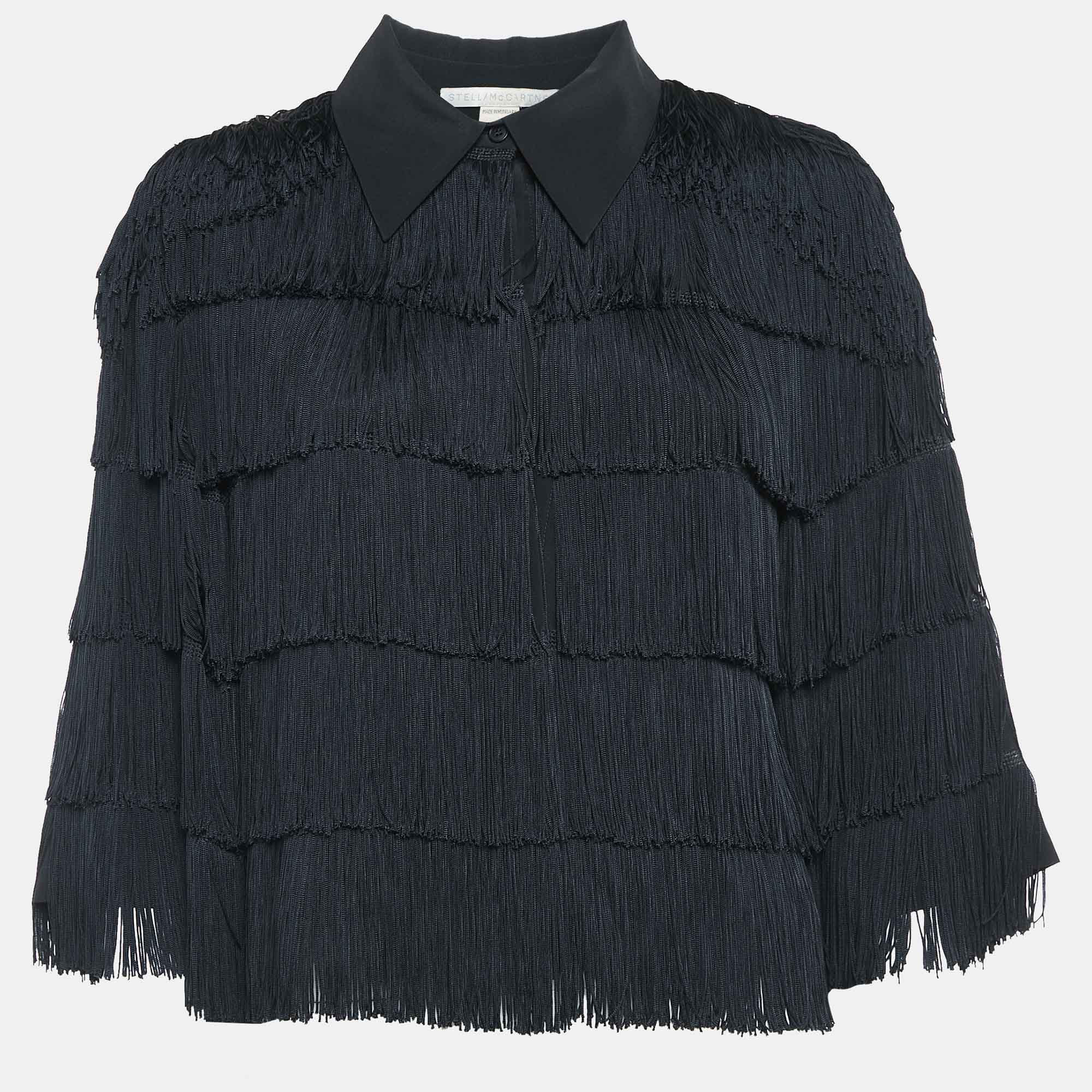 Stella McCartney Black Tasseled Chiffon Shirt L