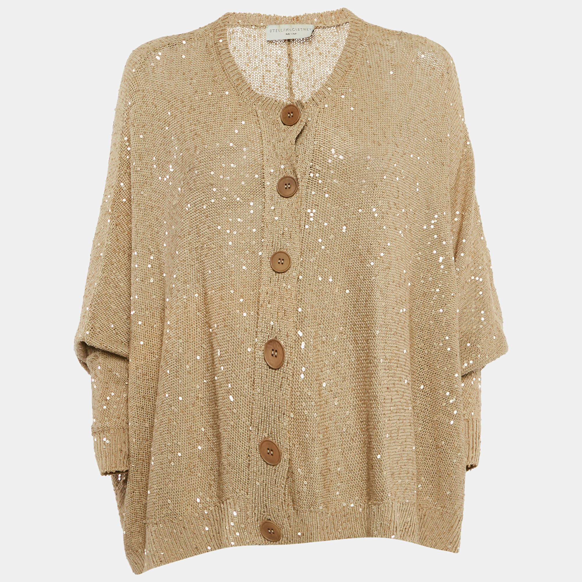 Pre Owned Stella McCartney Beige Sequined Knit Button Front Cardigan M