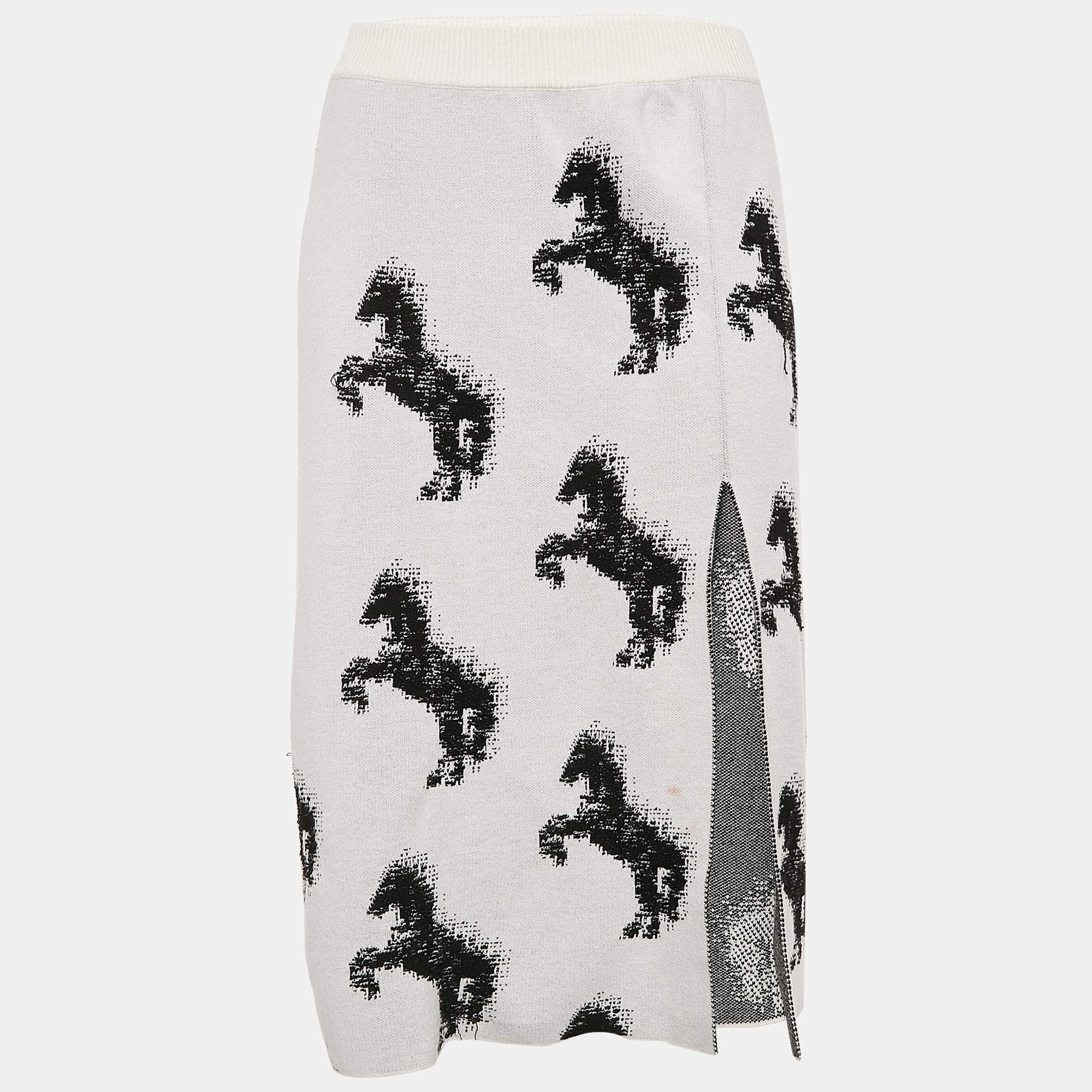 Stella McCartney White Pixel Horse Jacquard Knit Midi Skirt S