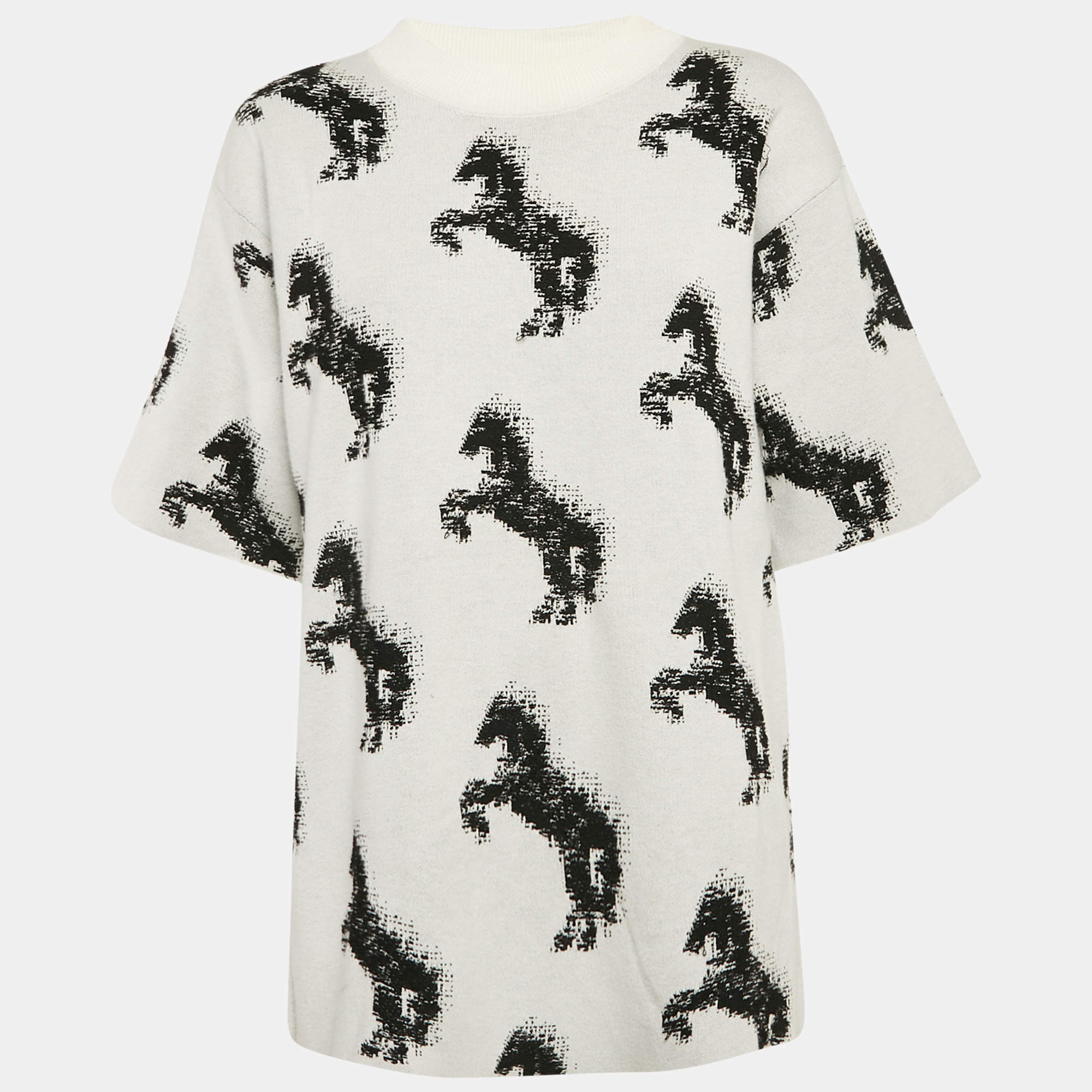 Stella McCartney Grey Pixel Horse Intarsia Knit Sweatshirt M