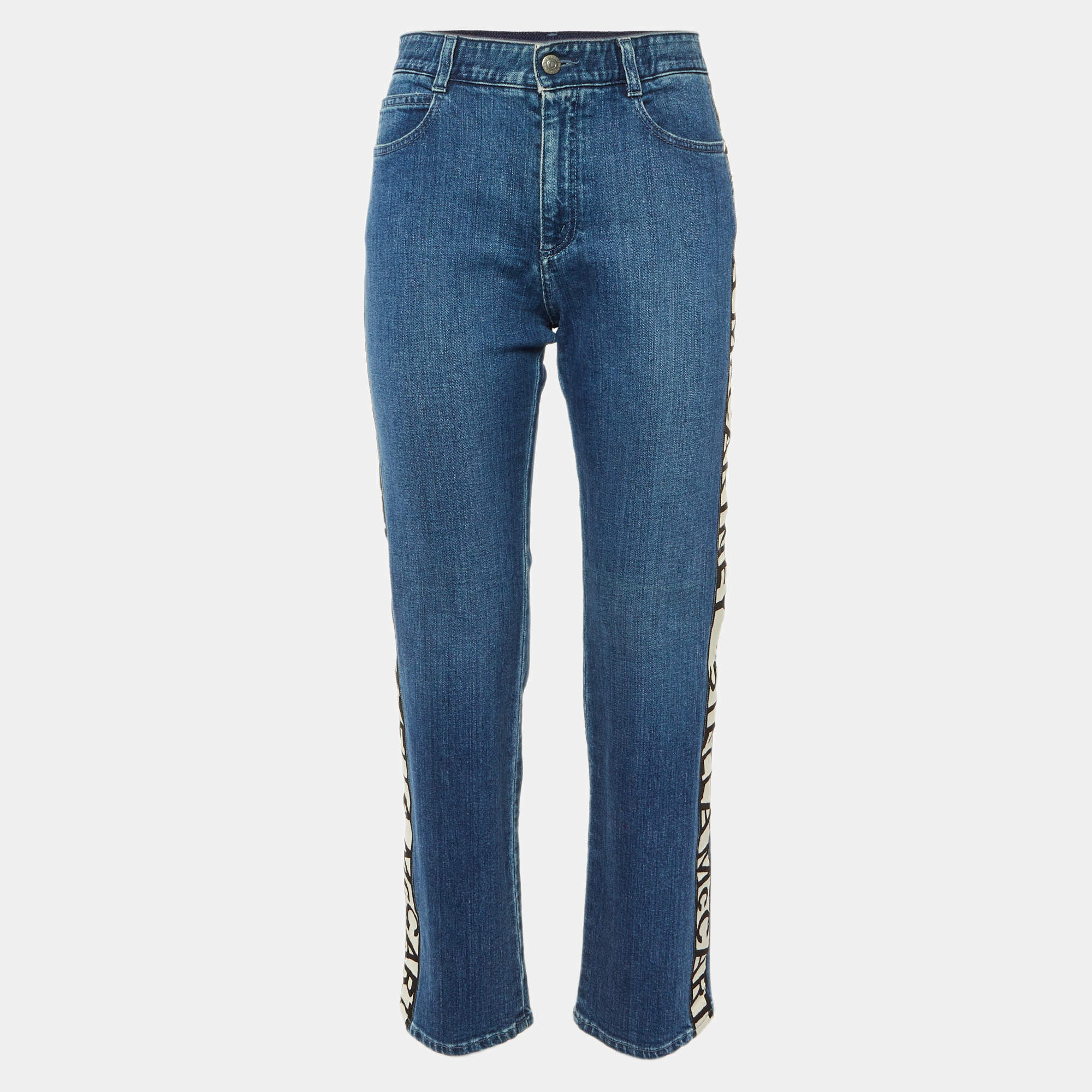 مملوكة مسبقًا Stella McCartney Blue Denim Logo Tape Detail Jeans S/Waist 31"