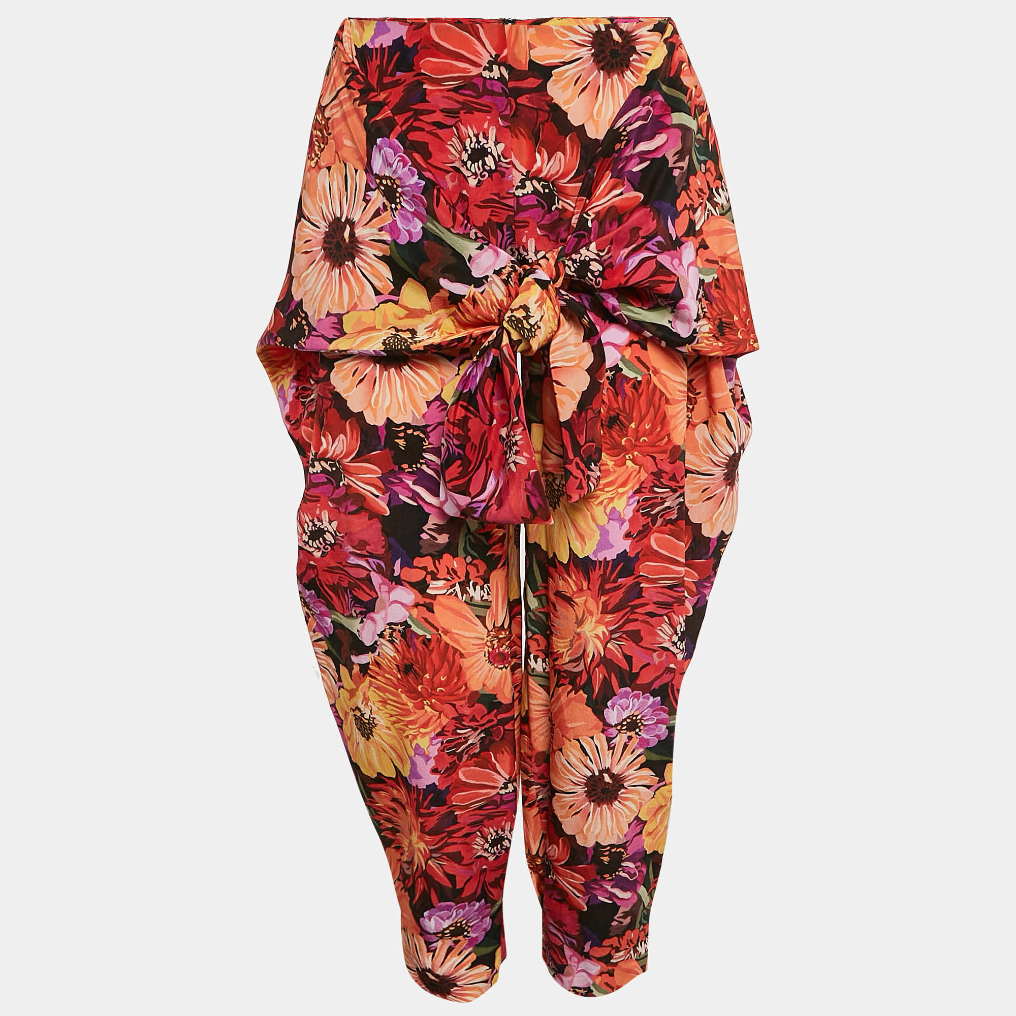 Stella McCartney Red Floral Print Silk Tie-Up Trousers S
