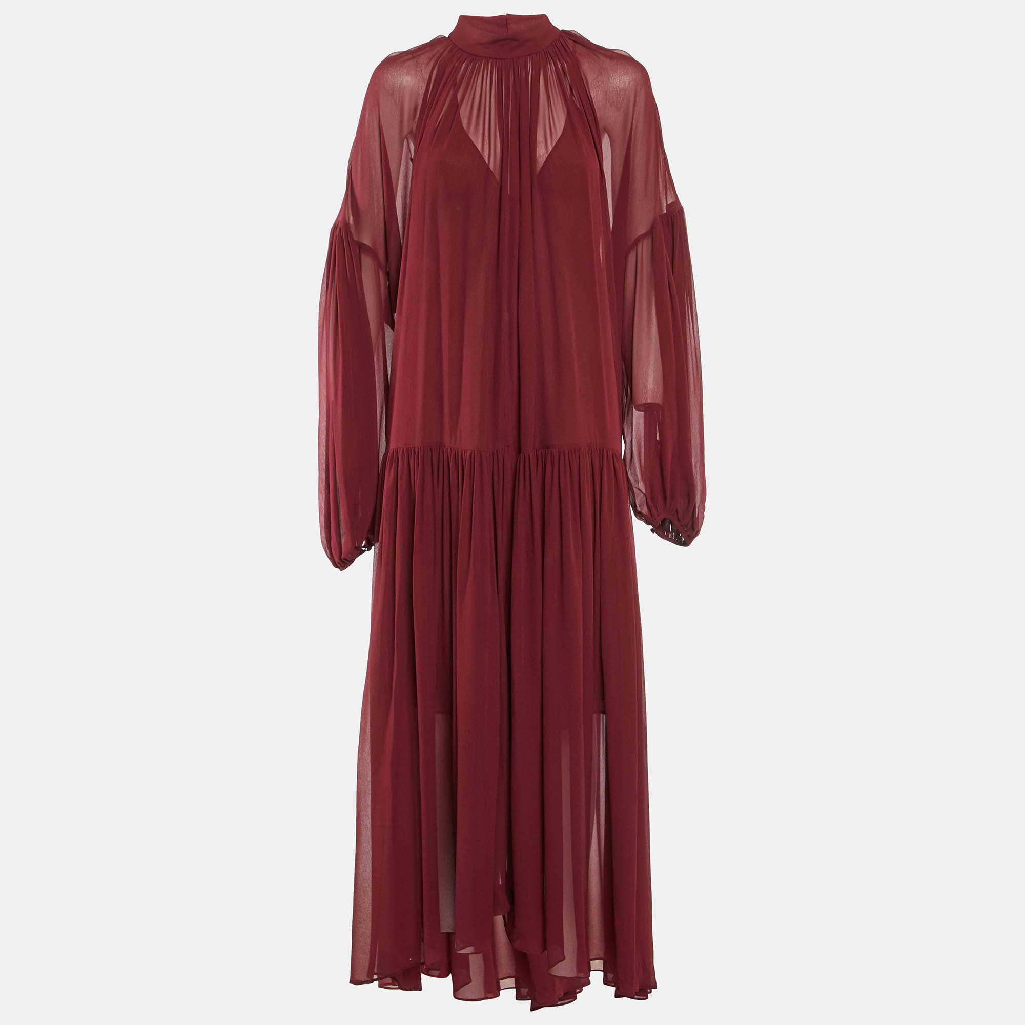 Stella McCartney Burgundy Silk Chiffon Maxi Dress L