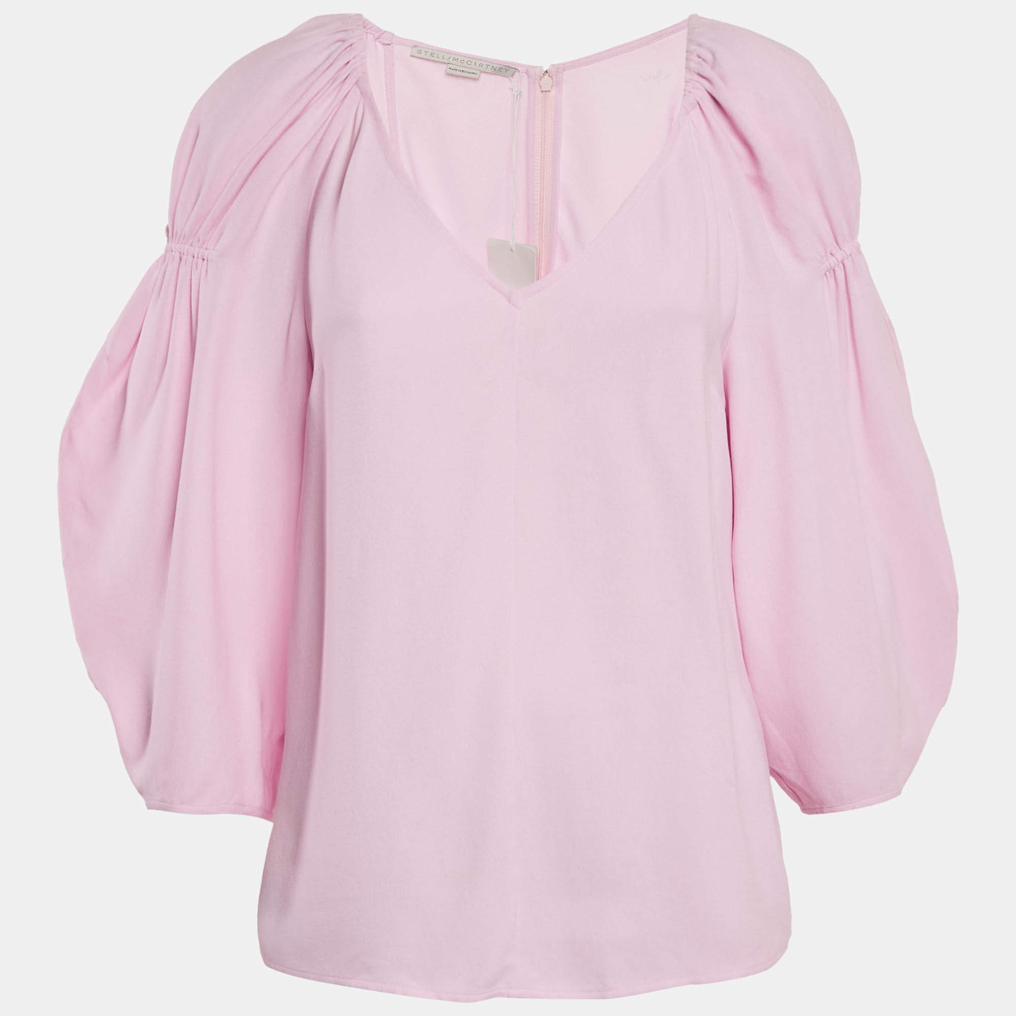 Stella McCartney Light Orchid Pink Crepe Puff Sleeve Blouse S