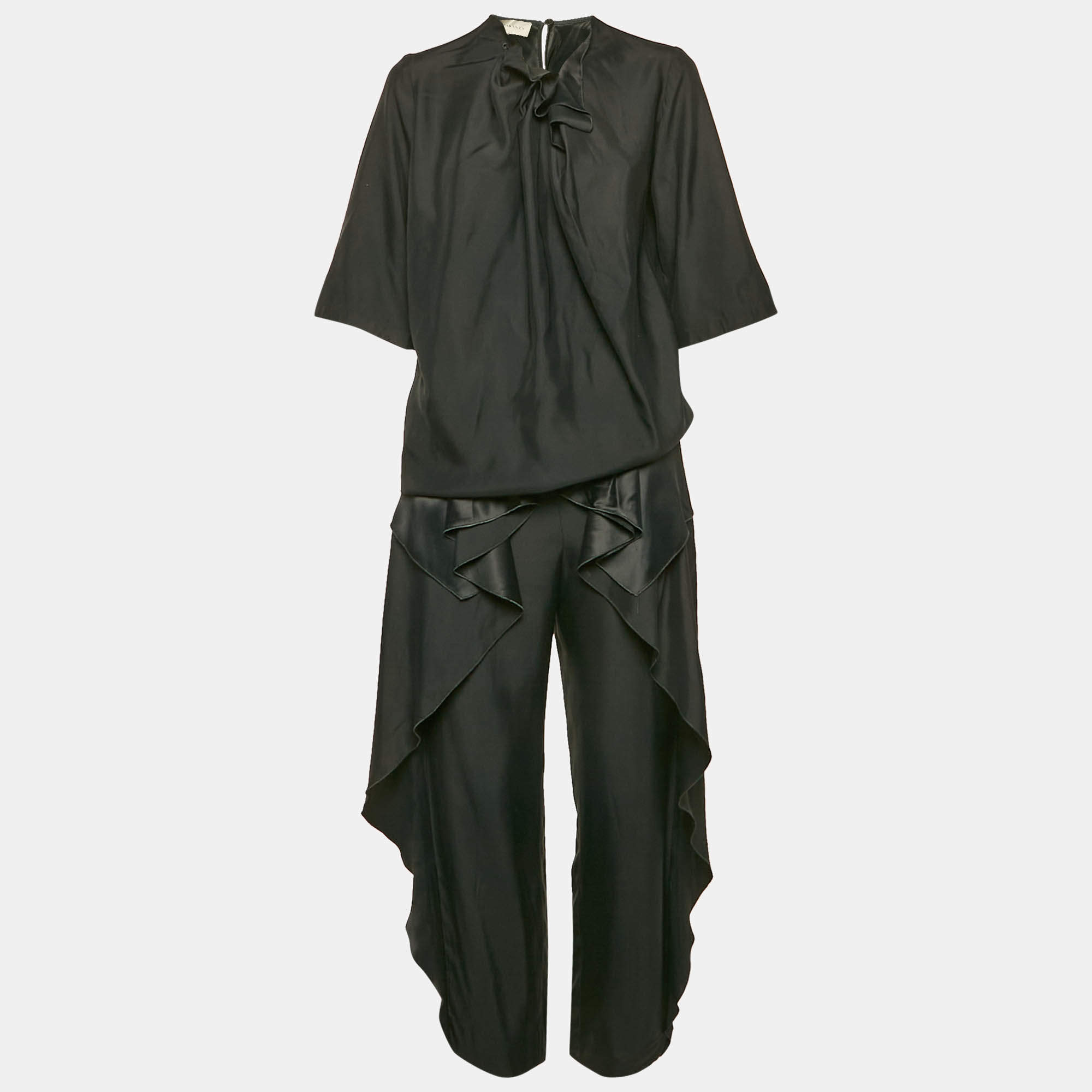 Stella McCartney Black Sateen Ruffled Blouse and Pants Set XS/M