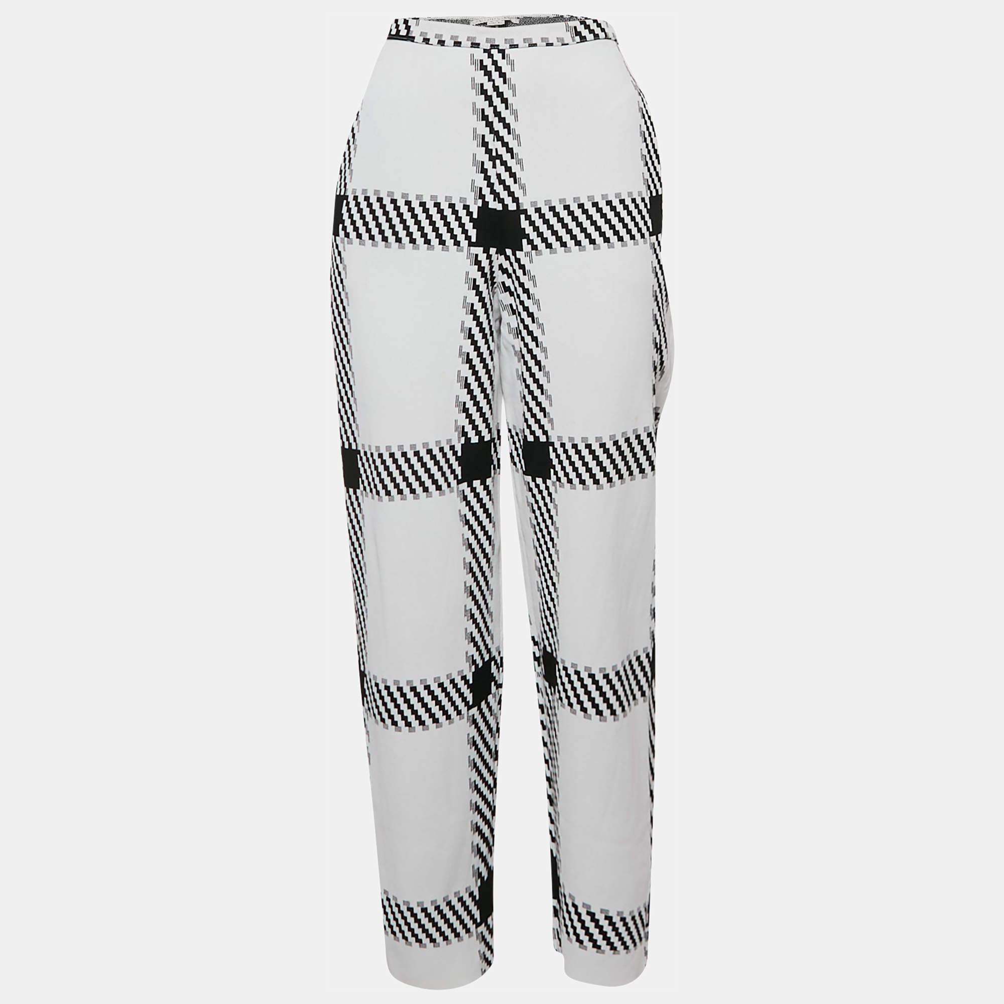 Pre Owned Stella McCartney White Plaid Knit Trousers M
