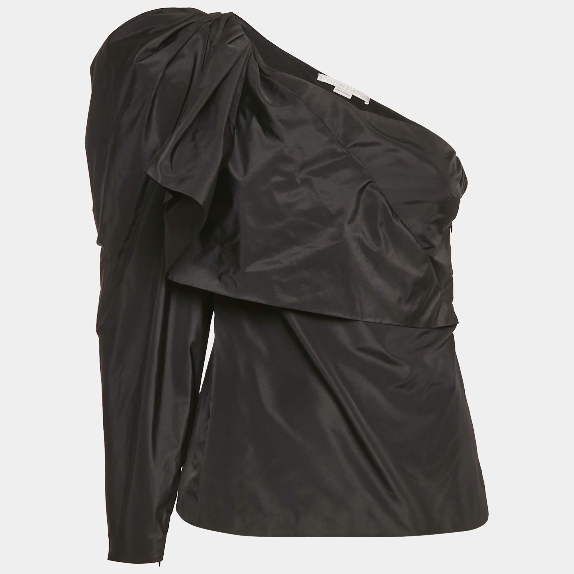 Stella McCartney Black Silk Blend Bow Detail One Shoulder Top S