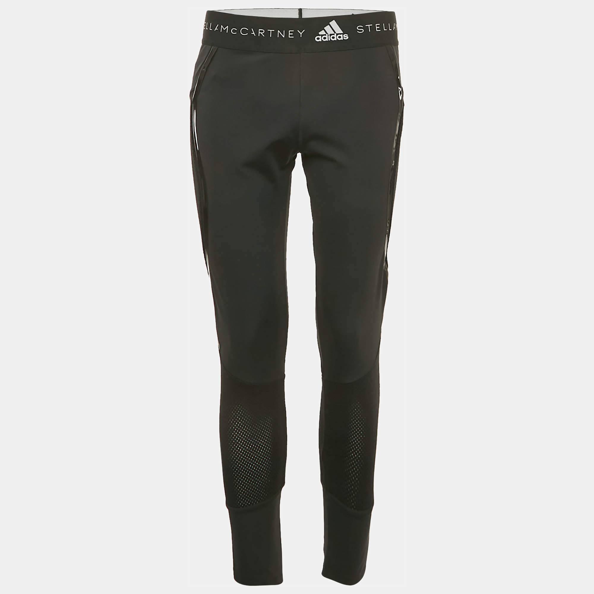 Stella McCartney  X Adidas Black Mesh Trim Jersey Leggings L