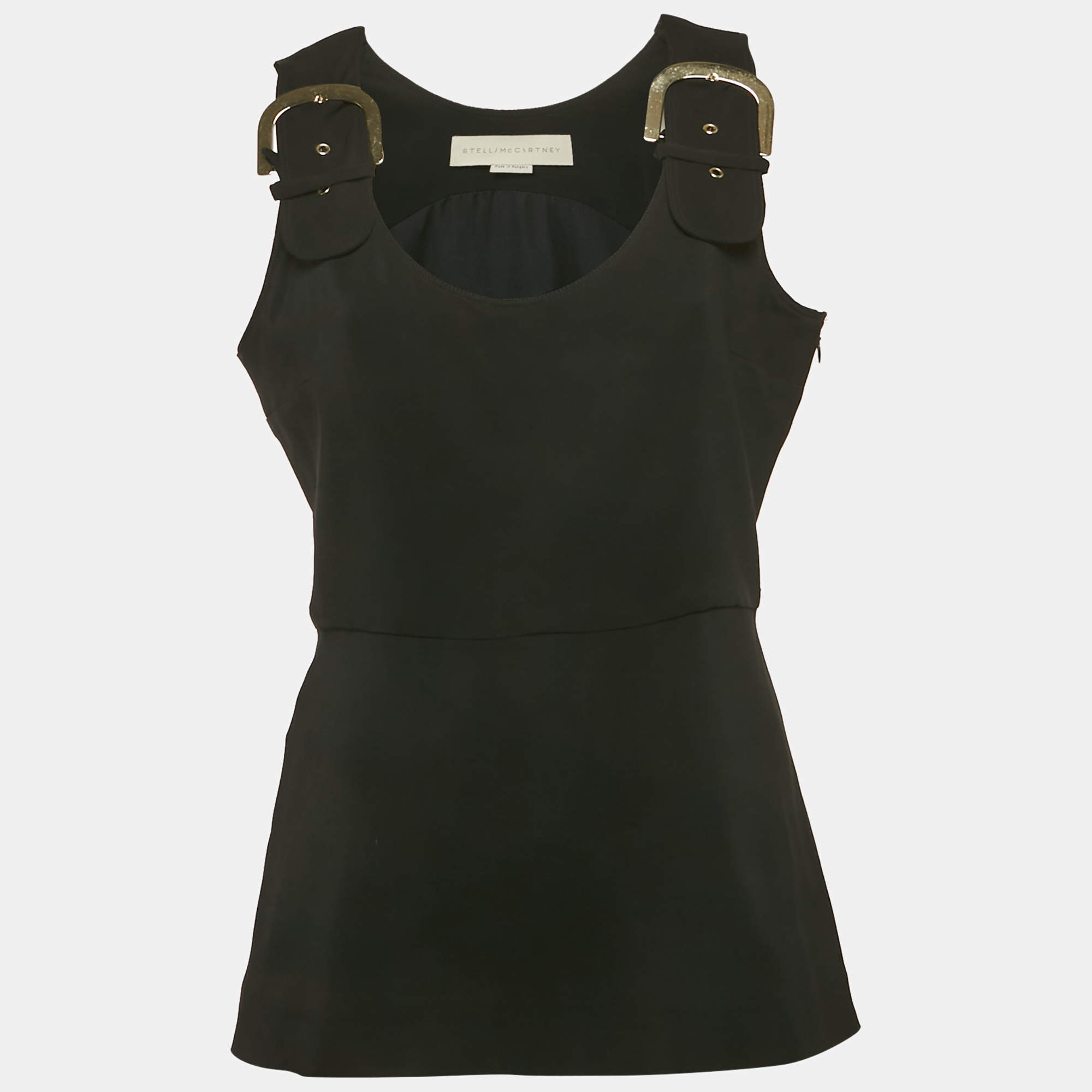 Pre Owned Stella McCartney Black Crepe Buckle Detail Sleeveless Top M