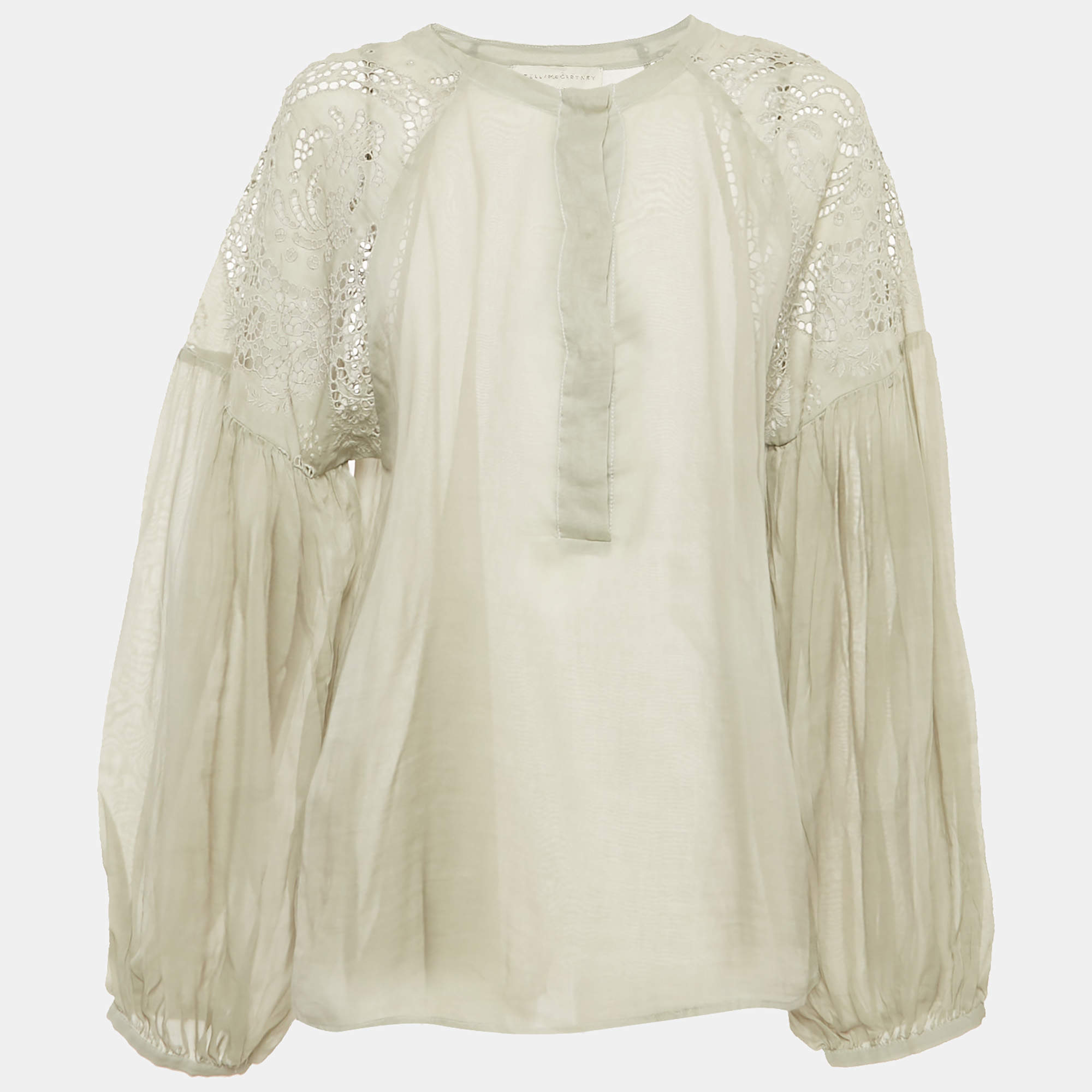 Pre Owned Stella McCartney Grey Broderie Anglaise Cotton Blouse S