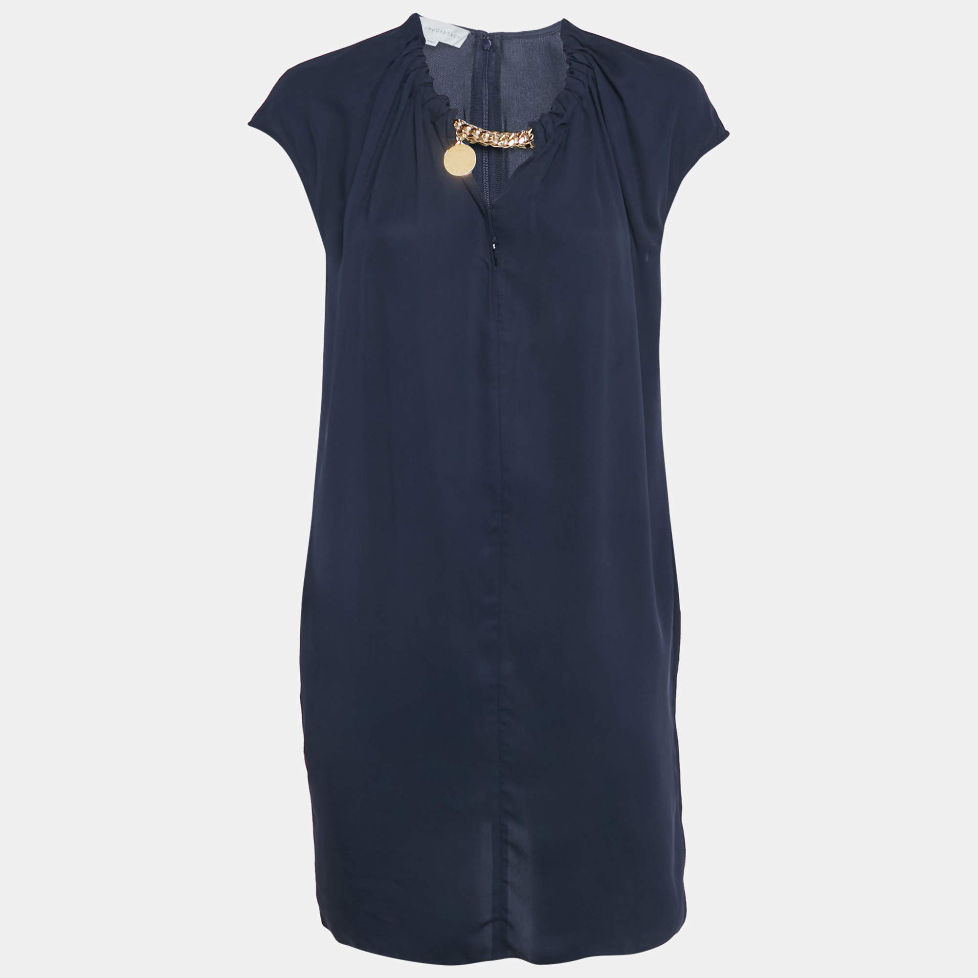 Pre Owned Stella McCartney Navy Blue Georgette Chain Detail Mini Dress S