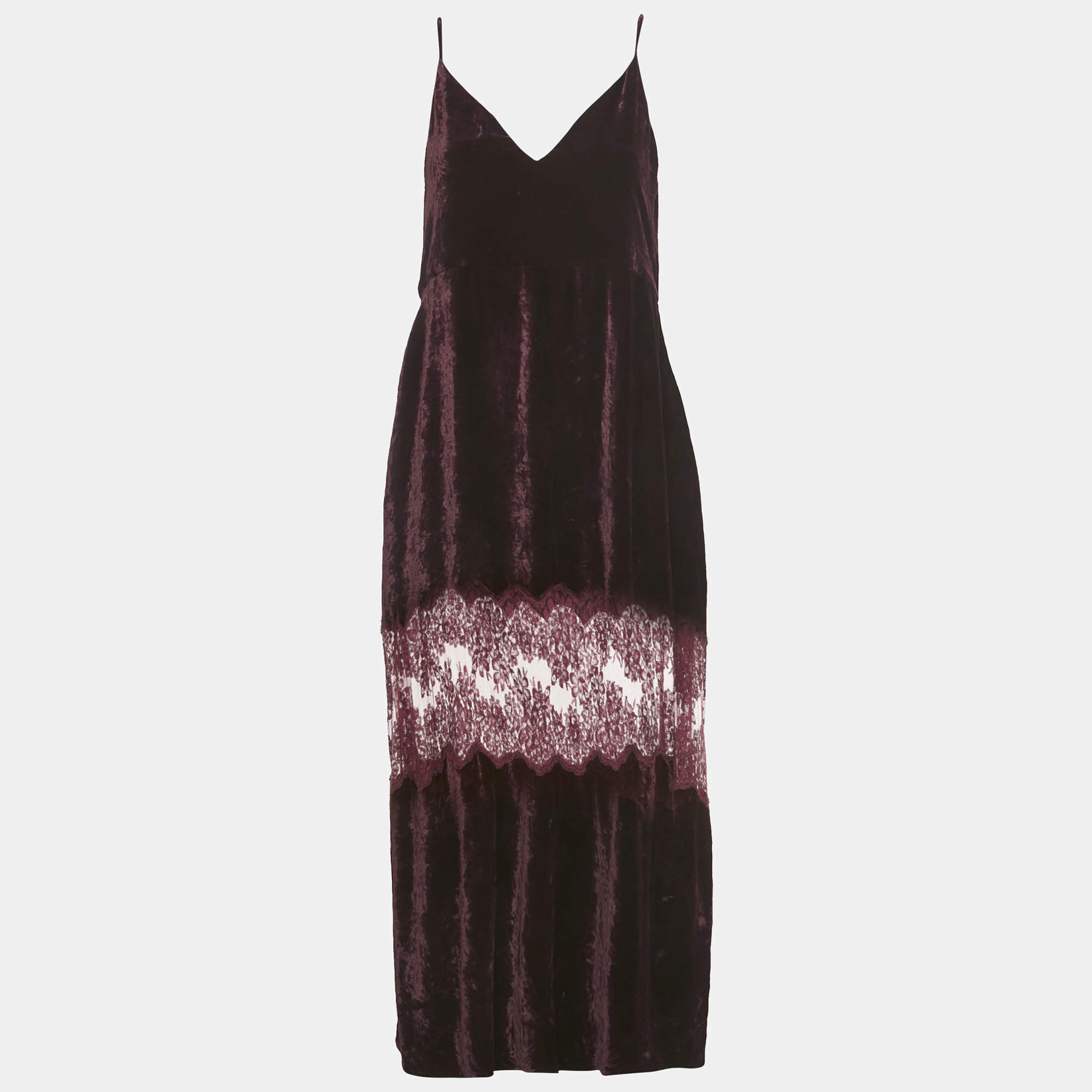 Pre Owned Stella McCartney Burgundy Velvet Sleeveless Lace Trimmed Long Dress M