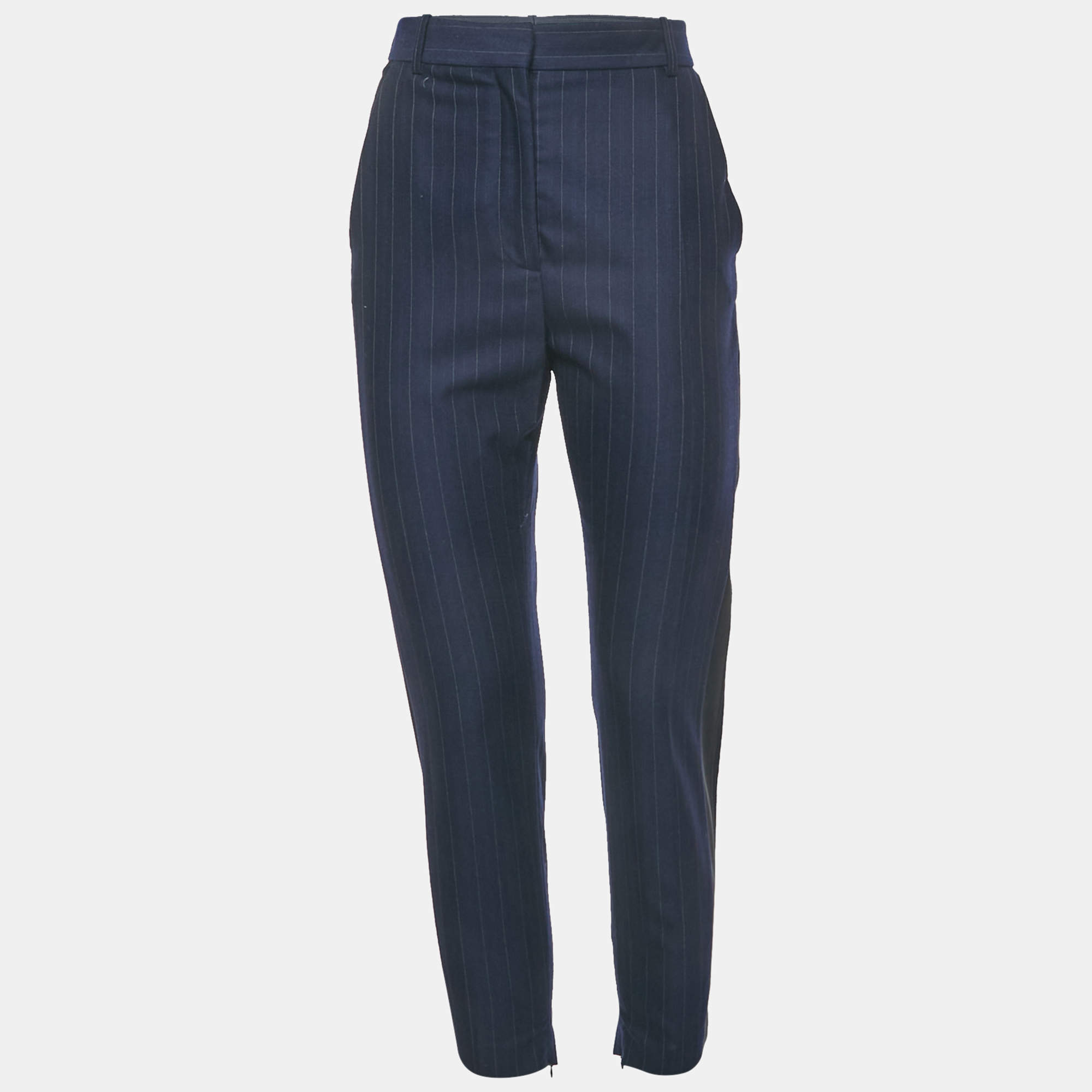 Pre Owned Stella McCartney Blue Pinstripe Wool Trousers M