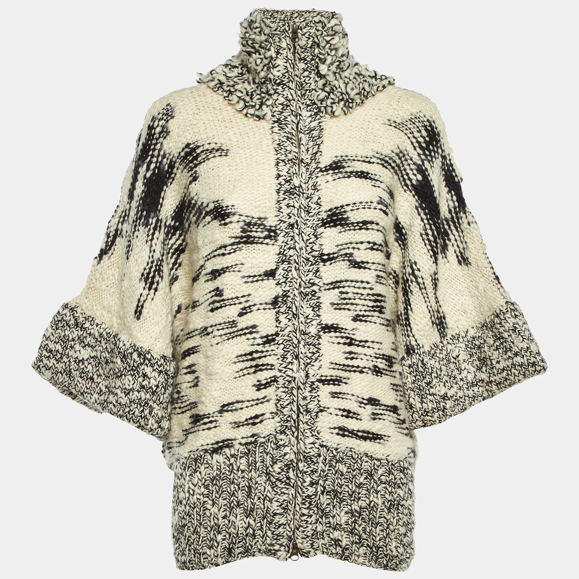 Stella McCartney Beige Cable Knit Wool Zip-Up Cardigan XS