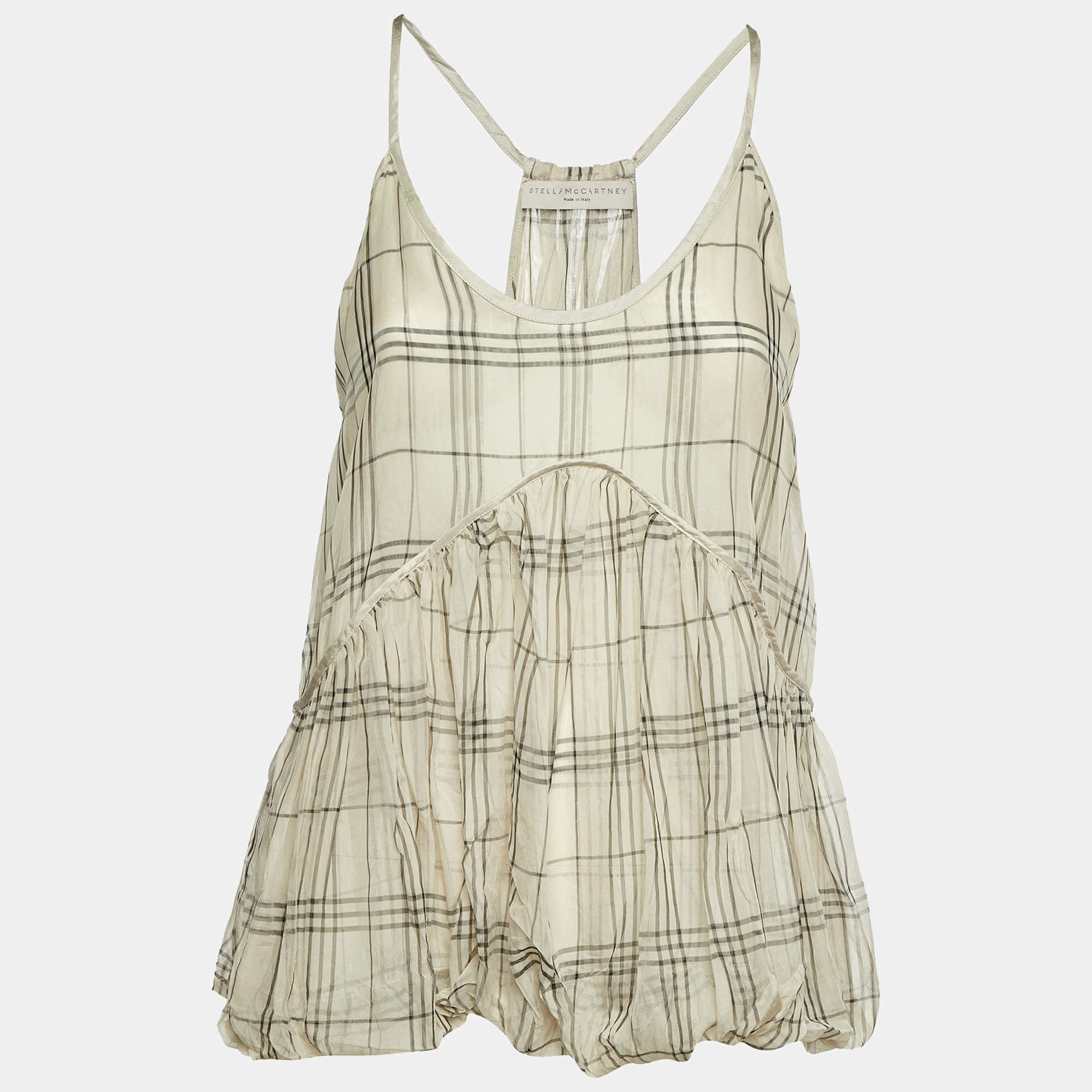 Pre Owned Stella McCartney Cream Check Print Sheer Silk Camisole Top M
