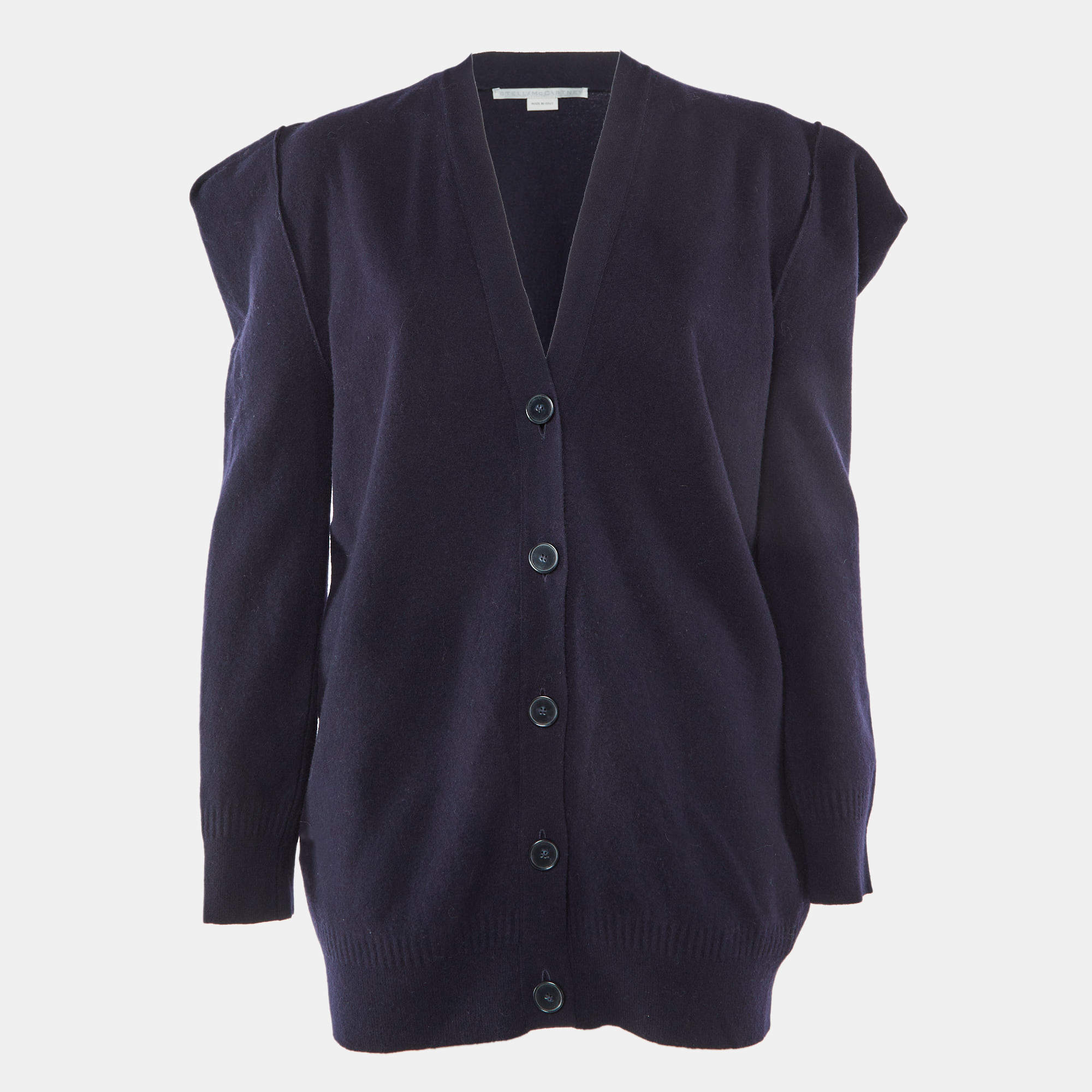 Pre Owned Stella McCartney Navy Blue Wool Button Front Oversized Cardigan XS