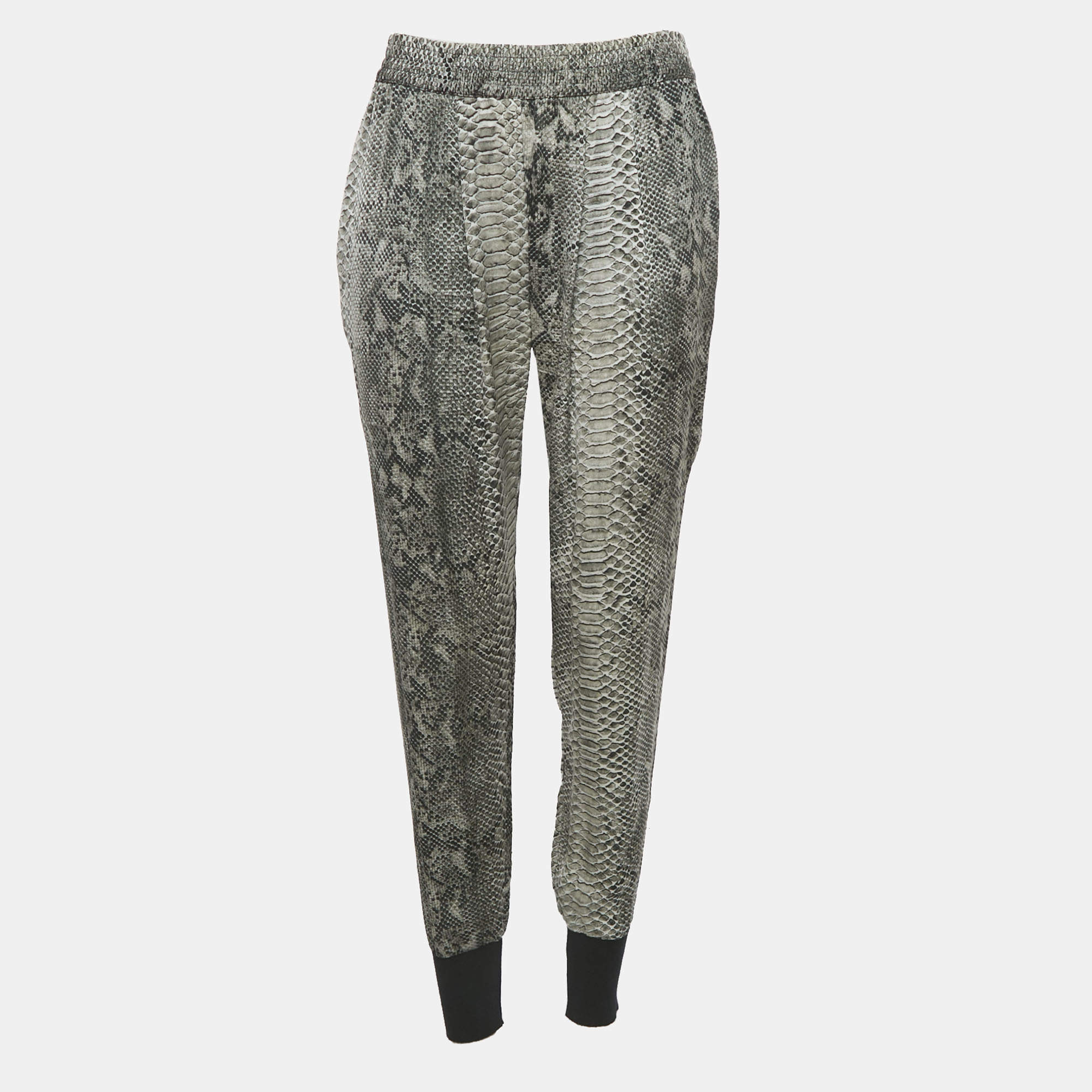 Pre Owned Stella McCartney Grey Snakeskin Print Silk Joggers M