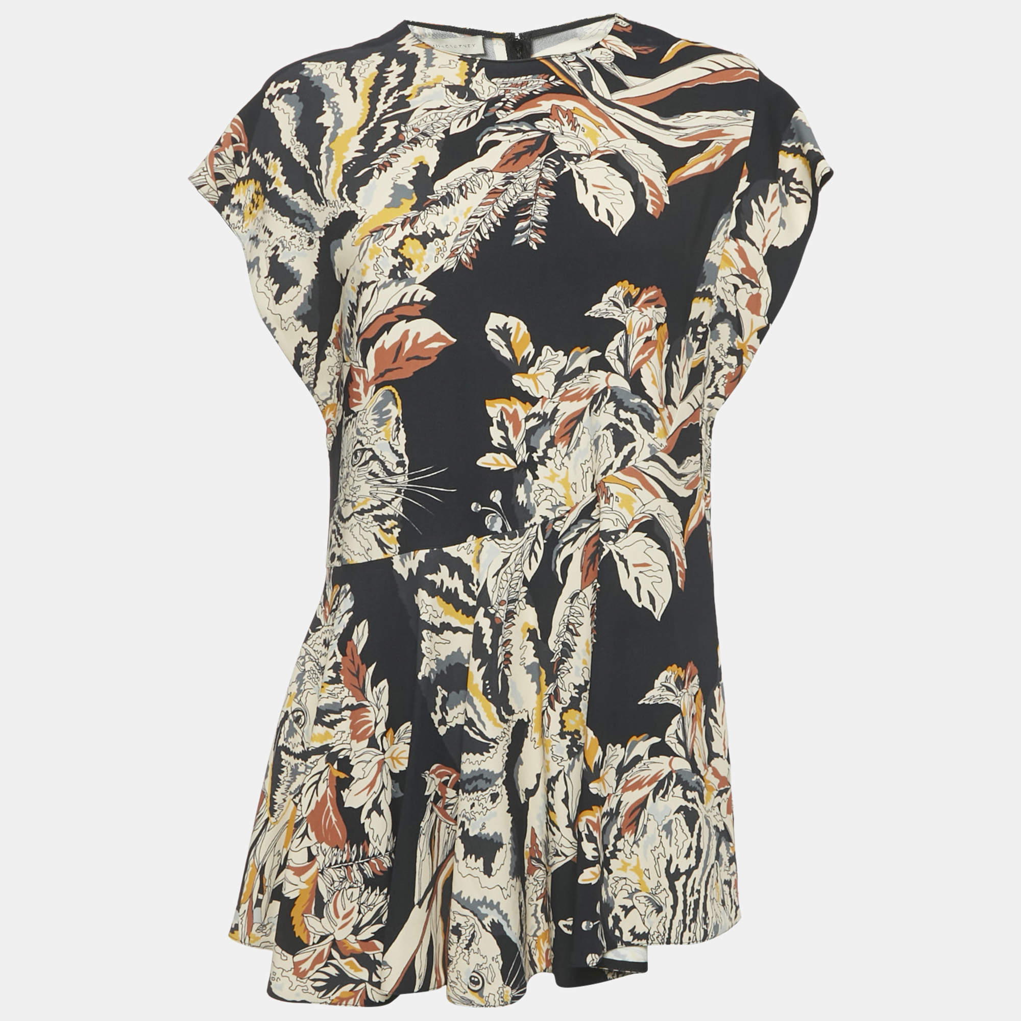 Pre Owned Stella McCartney Navy Blue Printed Crepe Asymmetric Waist Mini Dress M 