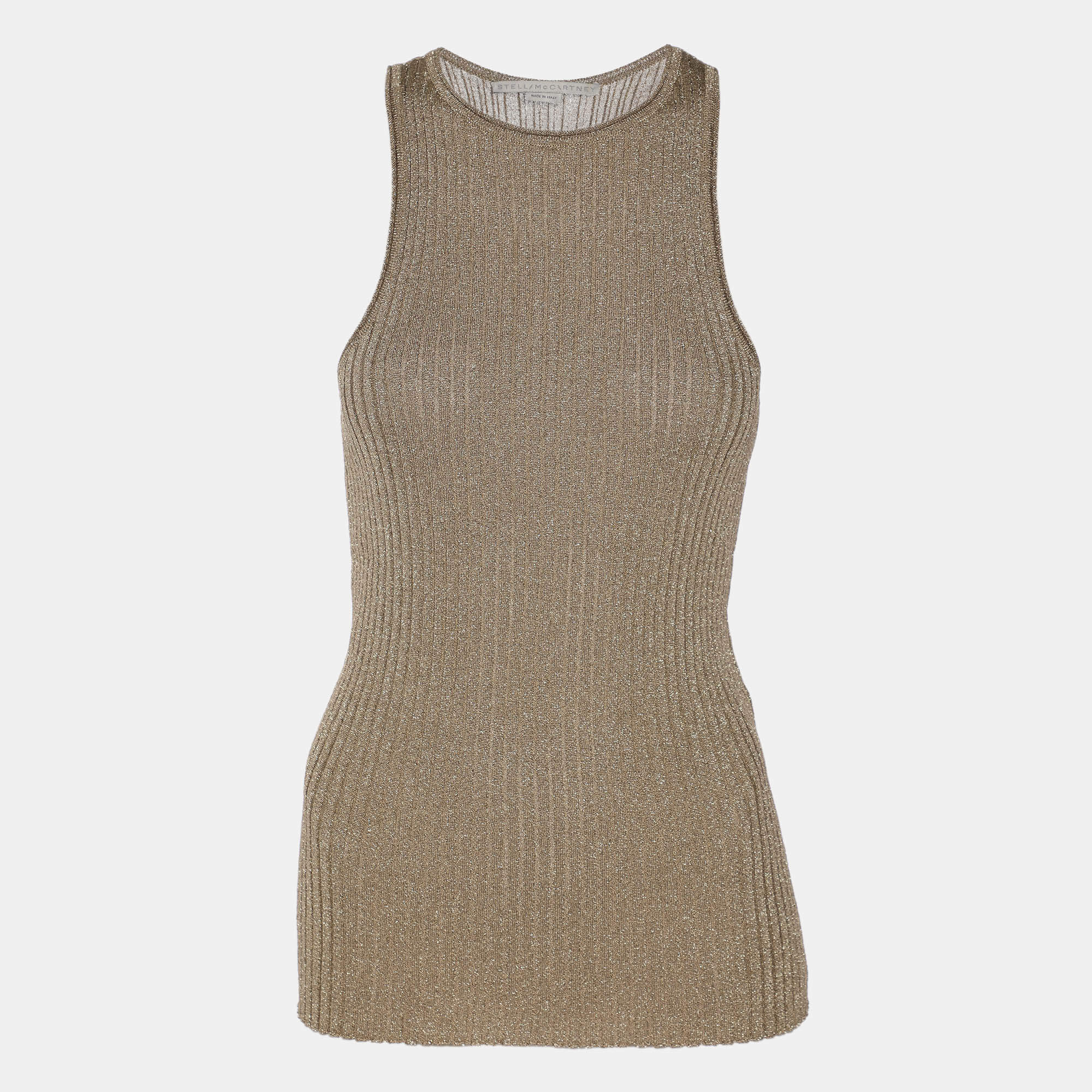 Pre Owned Stella McCartney Metallic Beige Lurex Knit Tank Top S