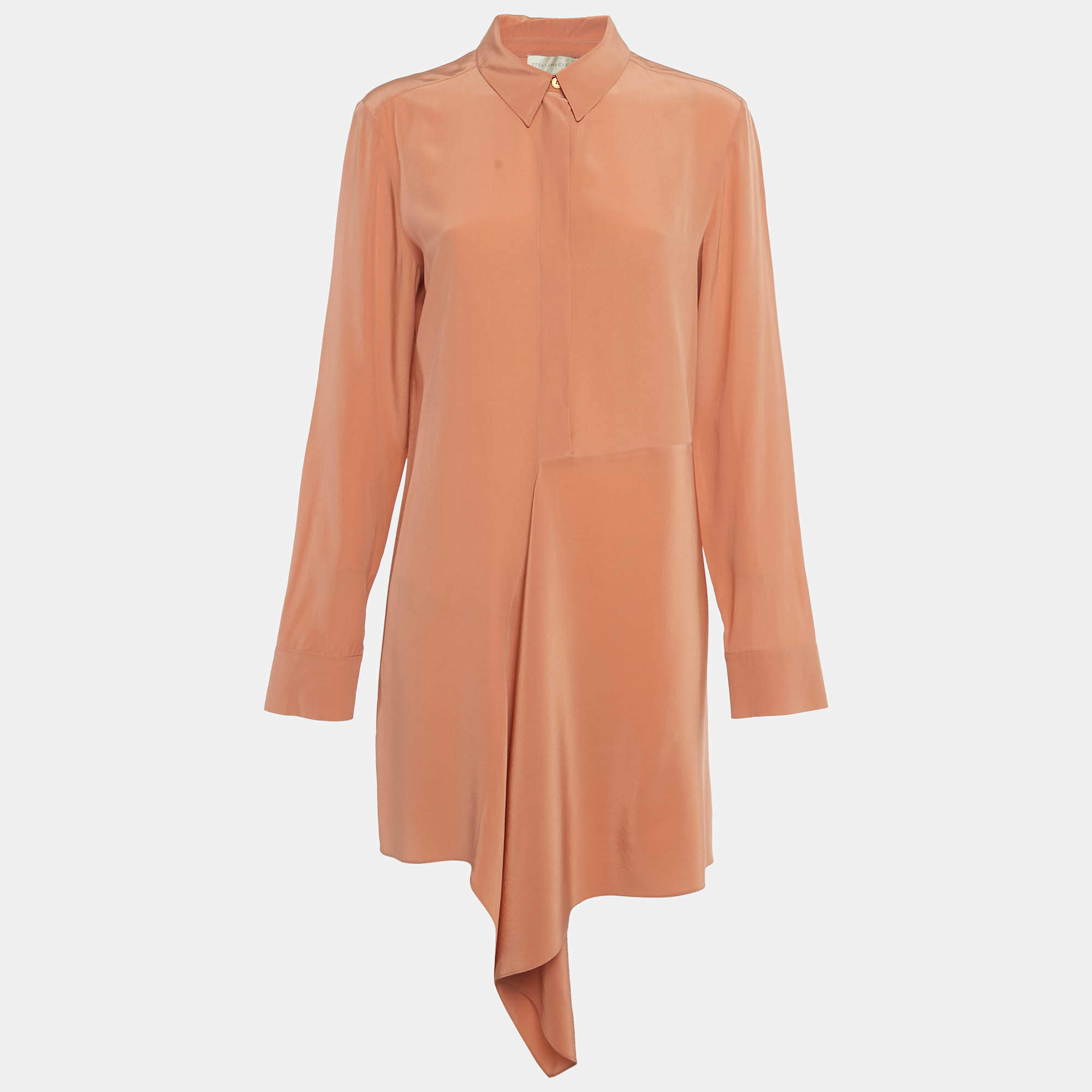 Pre Owned Stella McCartney Peach/Light Orange Silk Asymmetric Midi Dress M