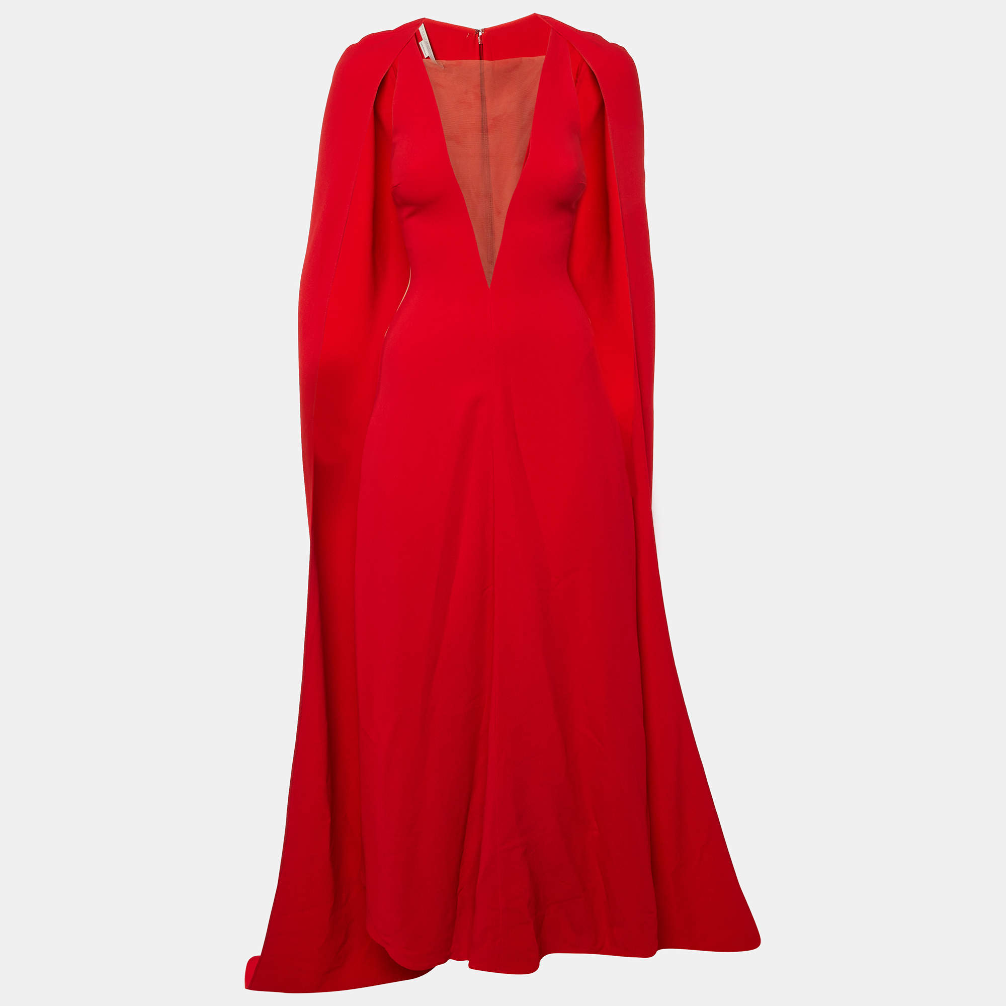 Pre Owned Stella McCartney Red Crepe Cape Detail Gown XXS