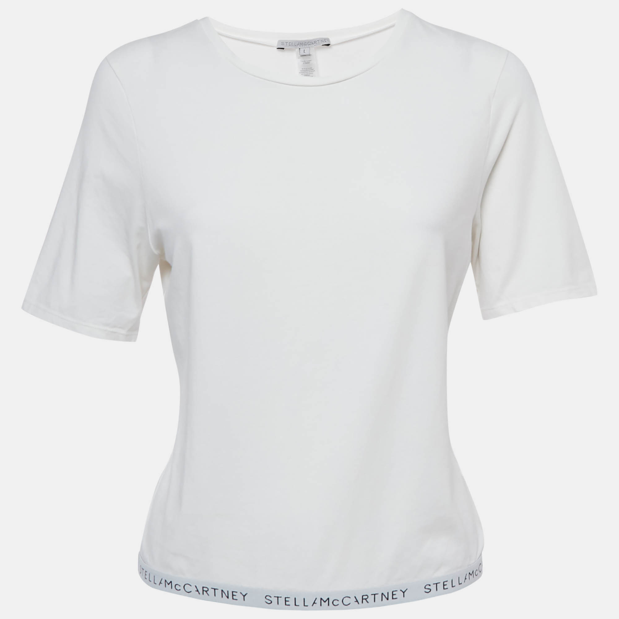 Pre Owned Stella McCartney White Logo Band Jersey T-Shirt L