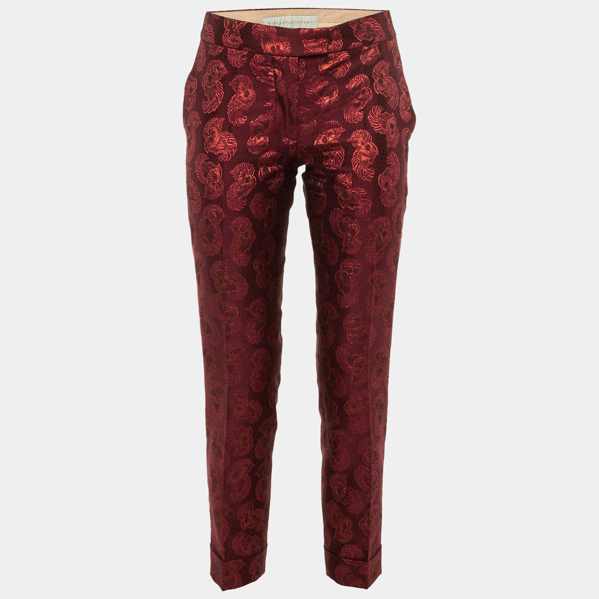 Pre Owned Stella McCartney Maroon Brocade Tailored Trousers S