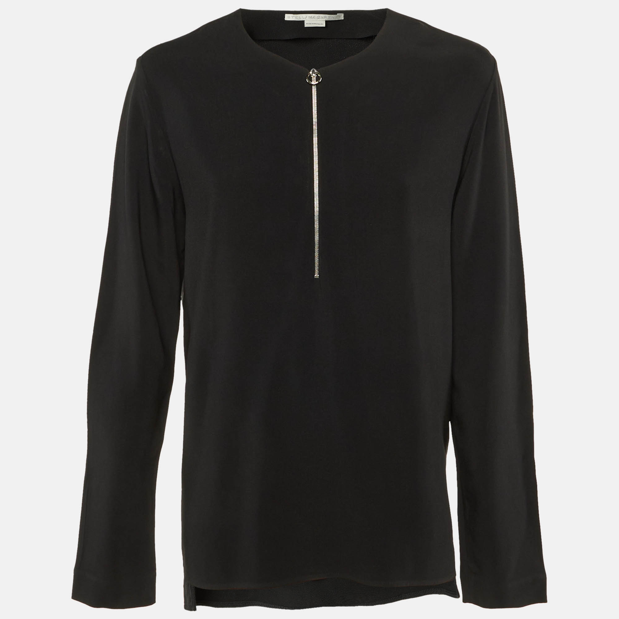 Pre Owned Stella McCartney Black Crepe Zip Front Blouse M