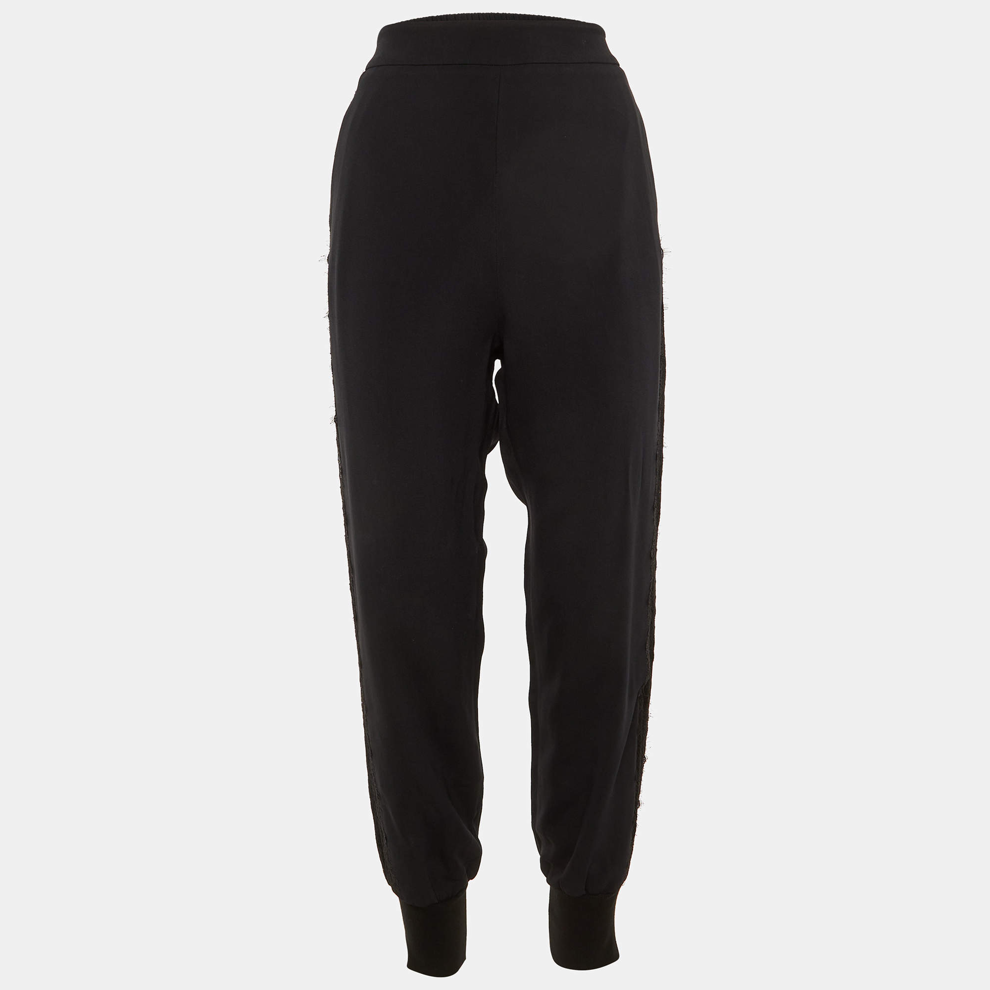 Pre Owned Stella McCartney Crepe Lace Trim Detail Cuffed Trousers M