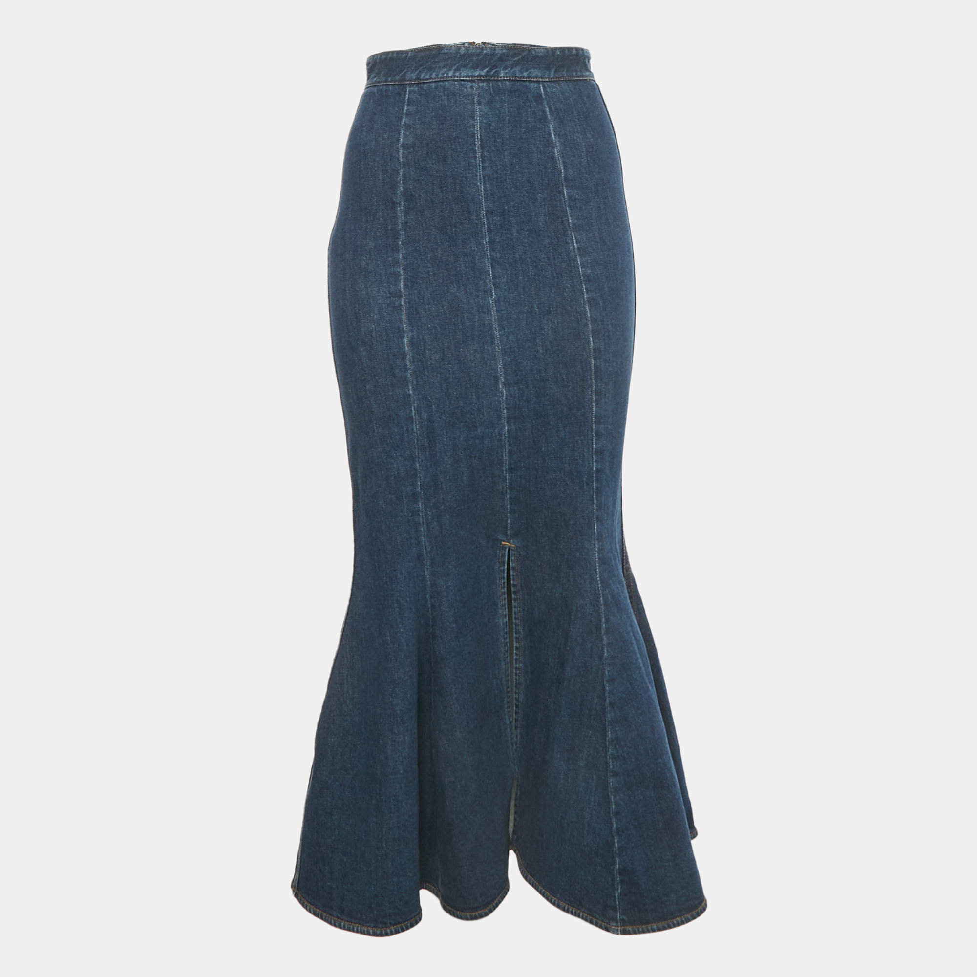 Pre Owned Stella McCartney Blue Denim Flared Maxi Skirt S