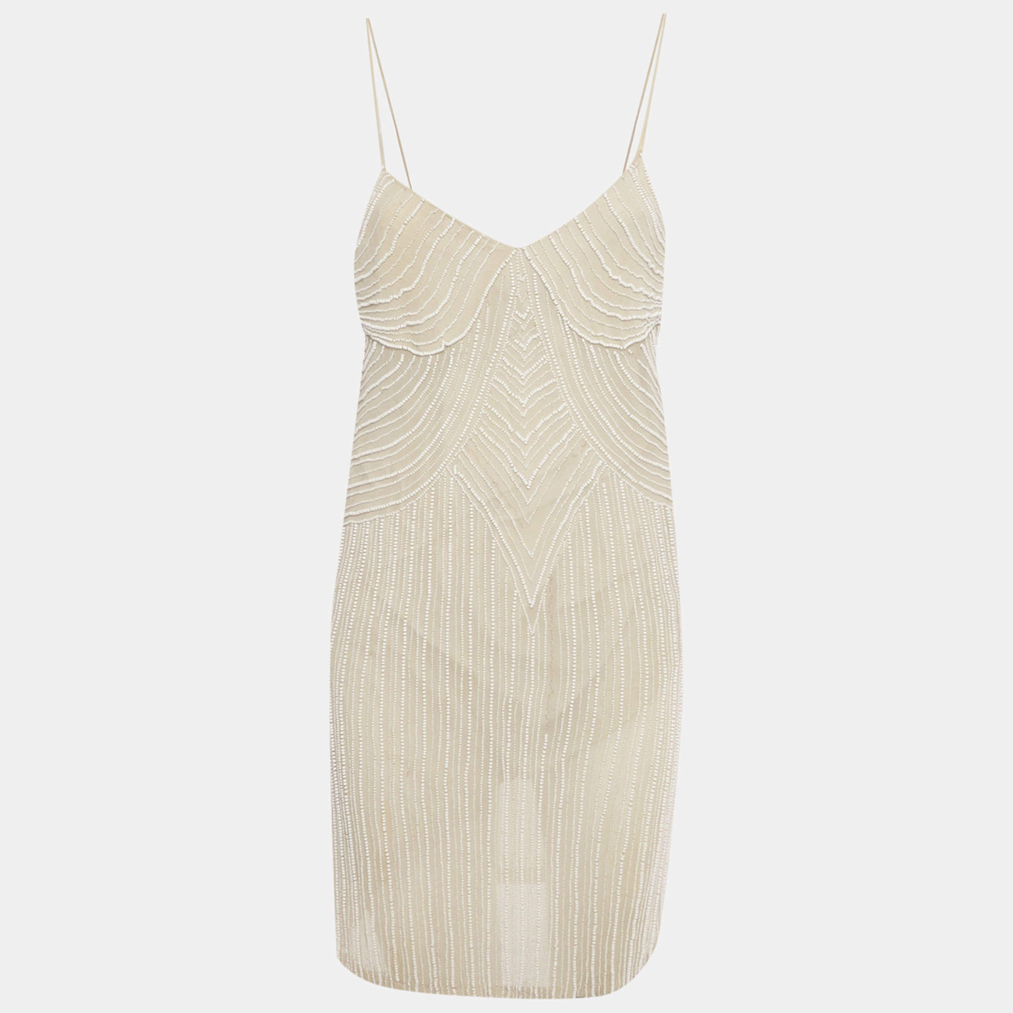 مملوكة مسبقًا Stella McCartney Beige Silk Chiffon beaded Mini Dress S