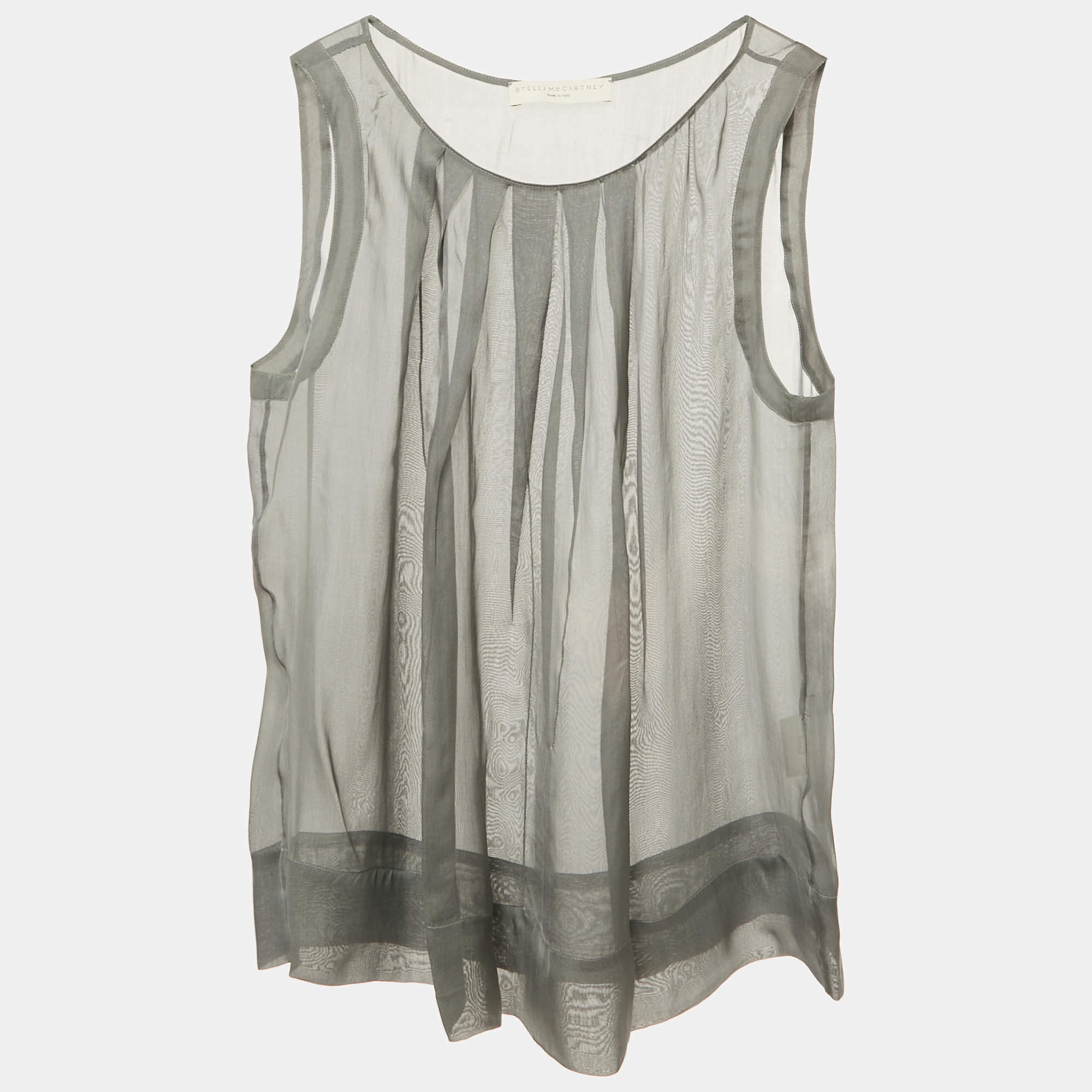 Pre Owned Stella McCartney Grey Silk Sheer Sleeveless Top M