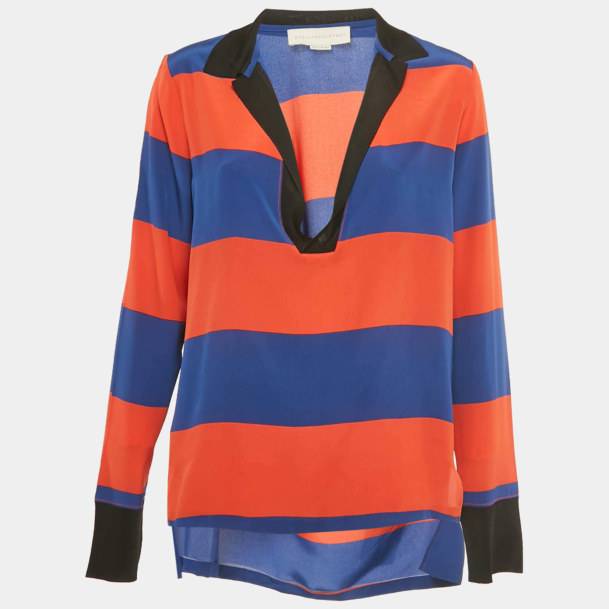 مملوكة مسبقًا Stella McCartney Blue /Orange Striped Silk Full Sleeve Top S